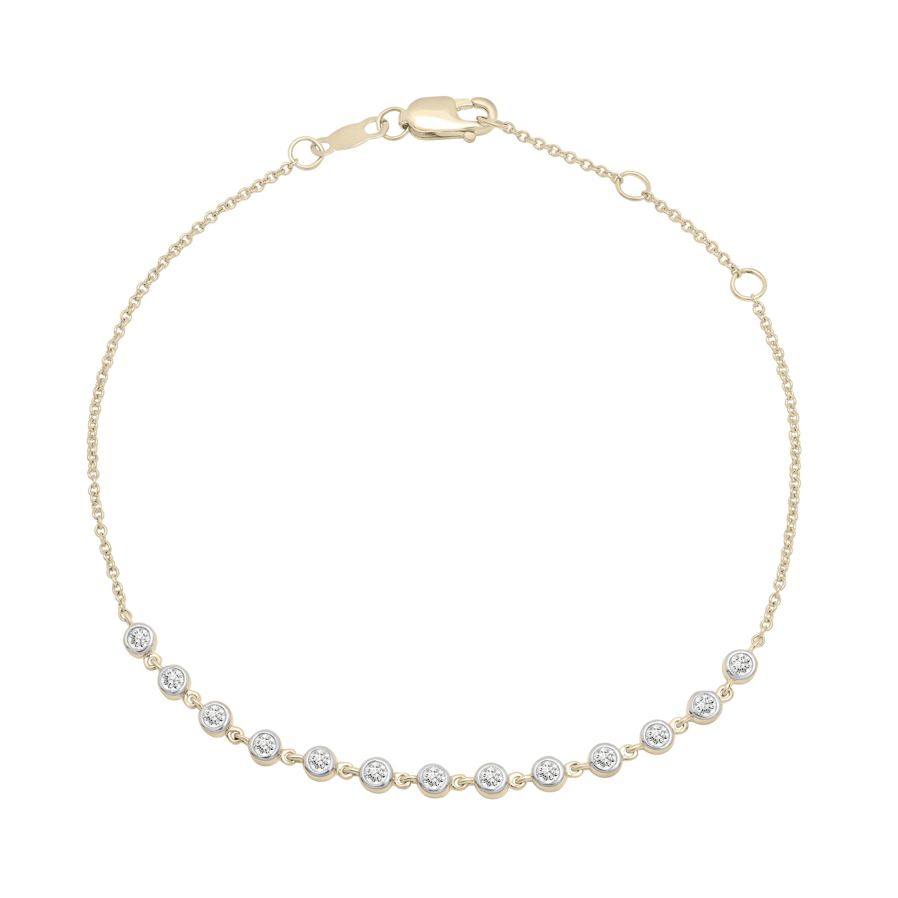 14K Yellow Gold Bezel Set Diamond Chain Bracelet