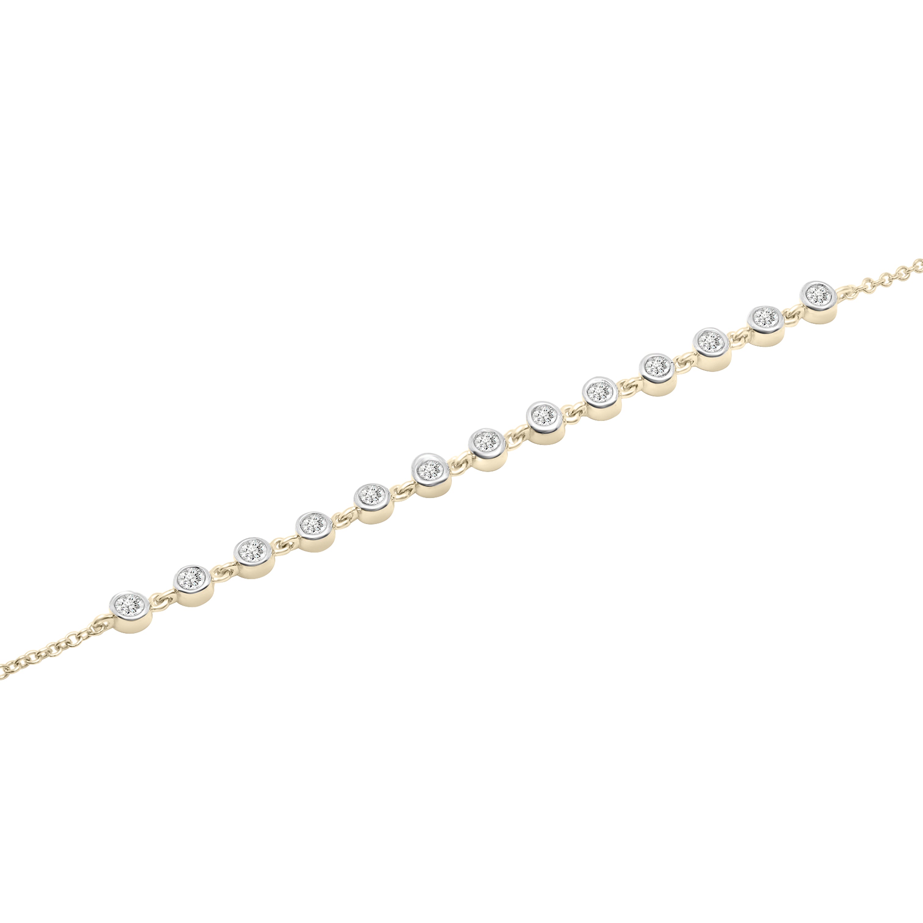 14K Solid Gold Bezel Set Diamond Chain Bracelet – Timeless, Sparkling Luxurious