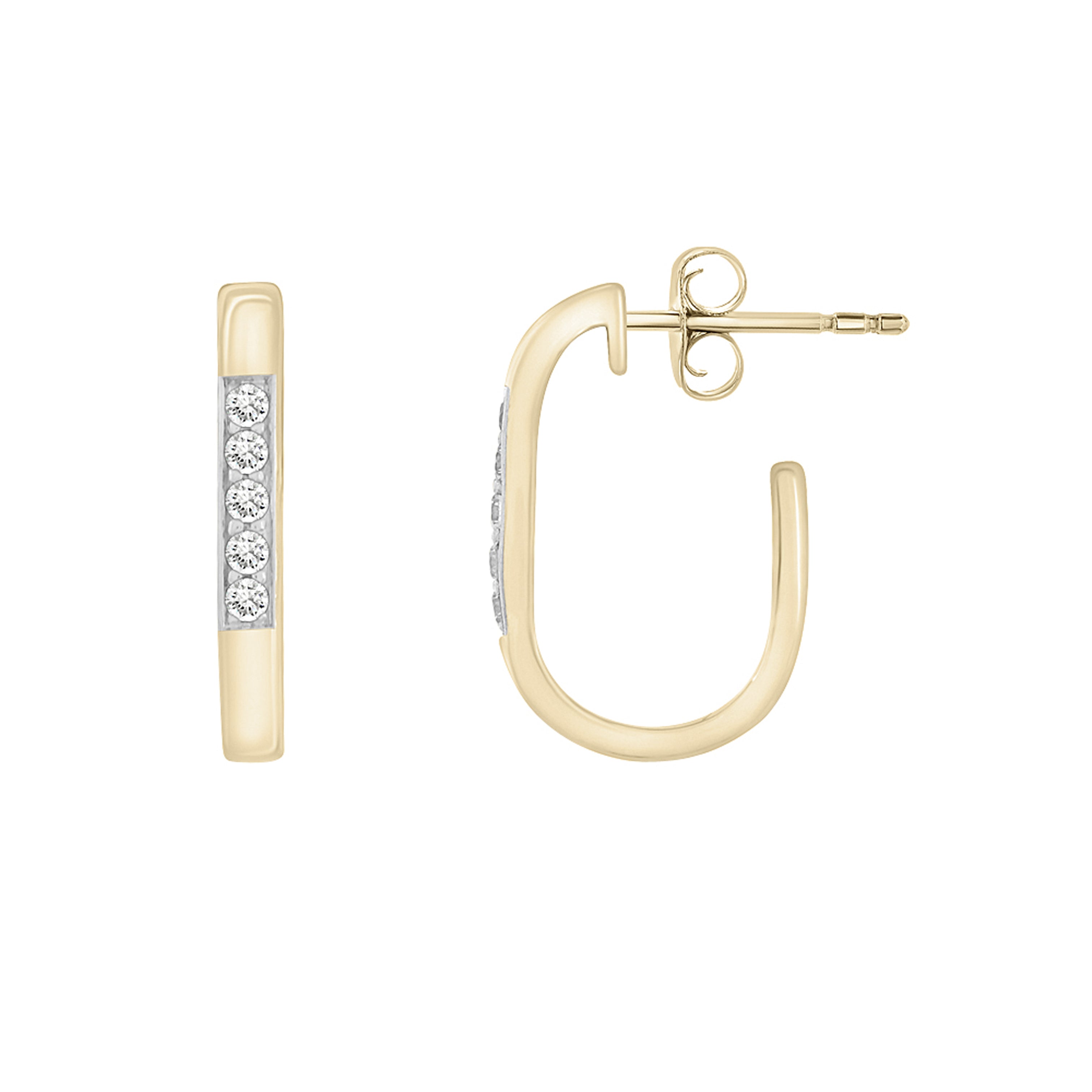14K Yellow Gold Diamond Mini J-Hoop Huggie Earrings