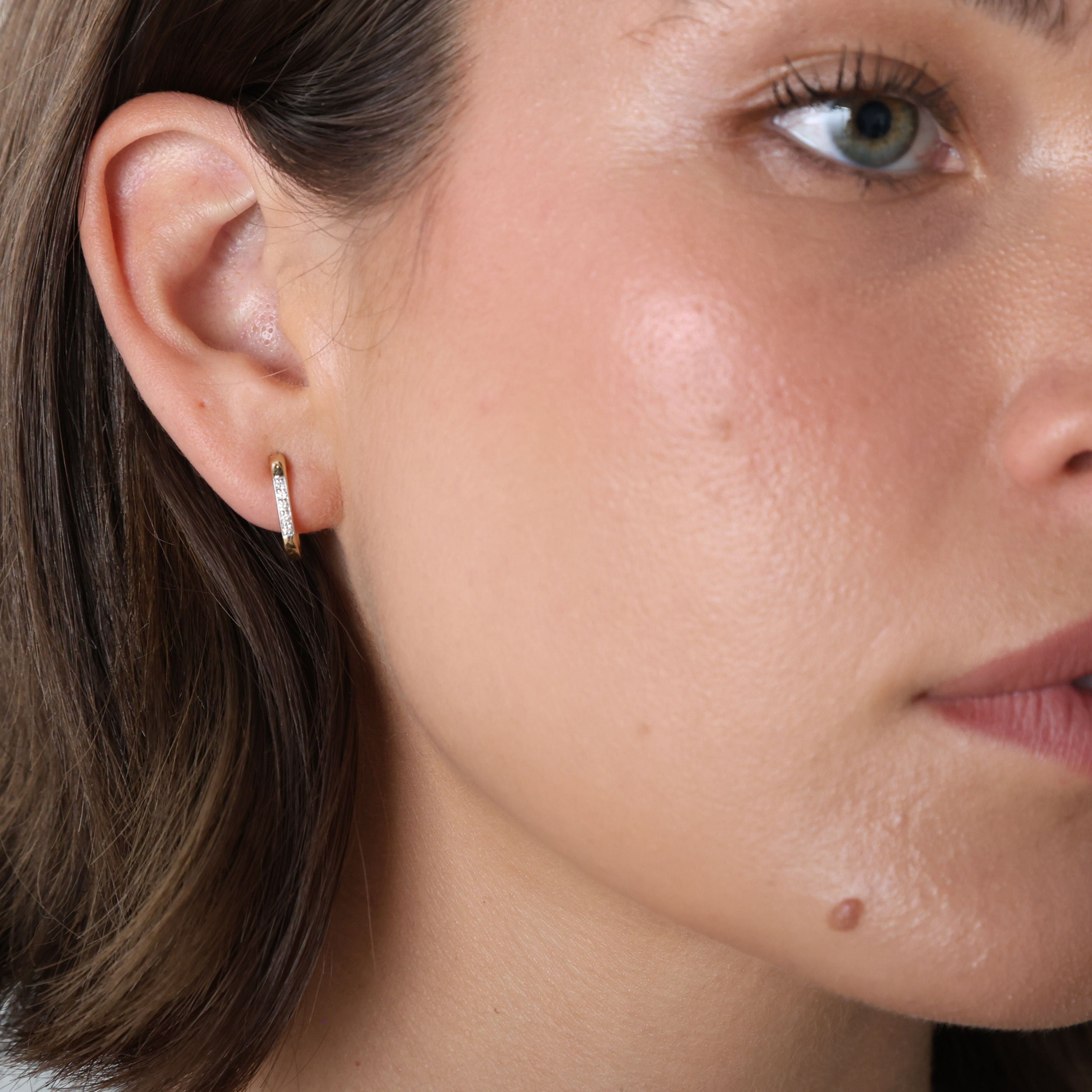 14K Yellow Gold Diamond Mini J-Hoop Huggie Earrings