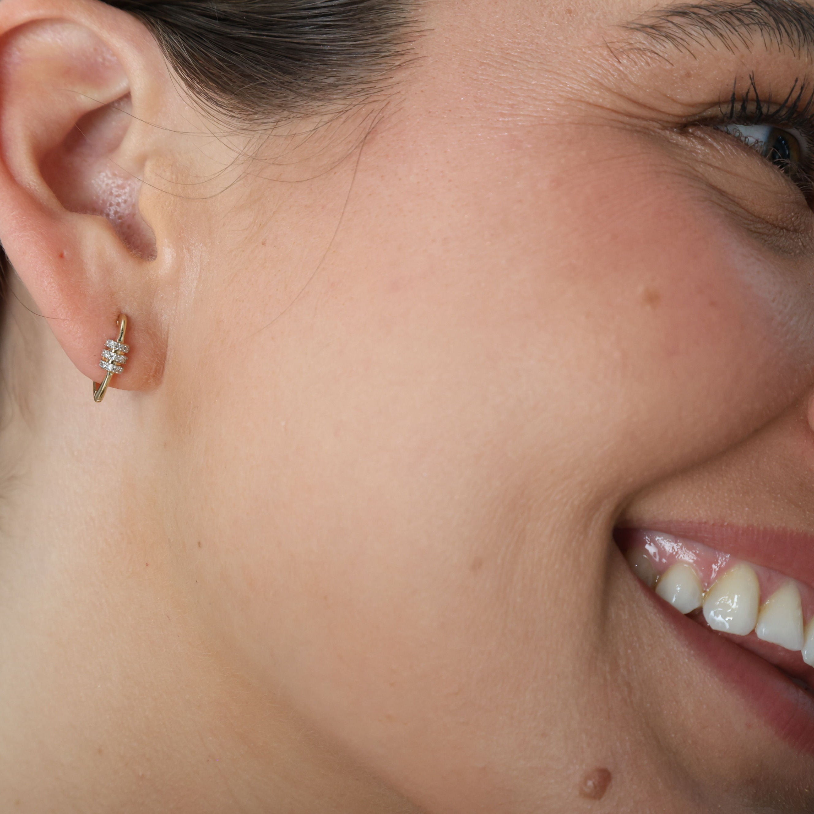 Diamond Heart Carabiner Huggie Hoops In 14K Gold