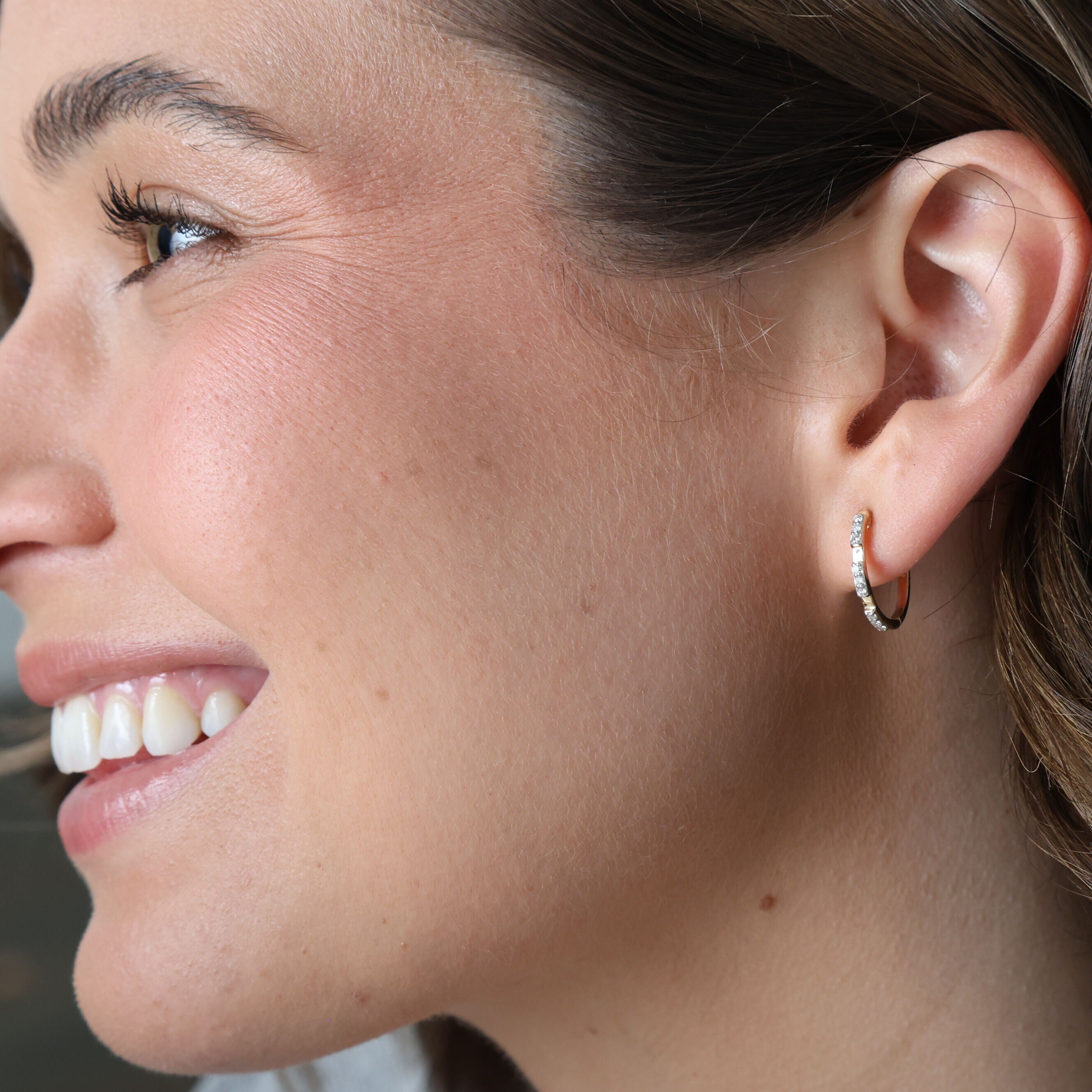 14K Yellow Gold Mini Three-Bar Diamond Hoop Earrings