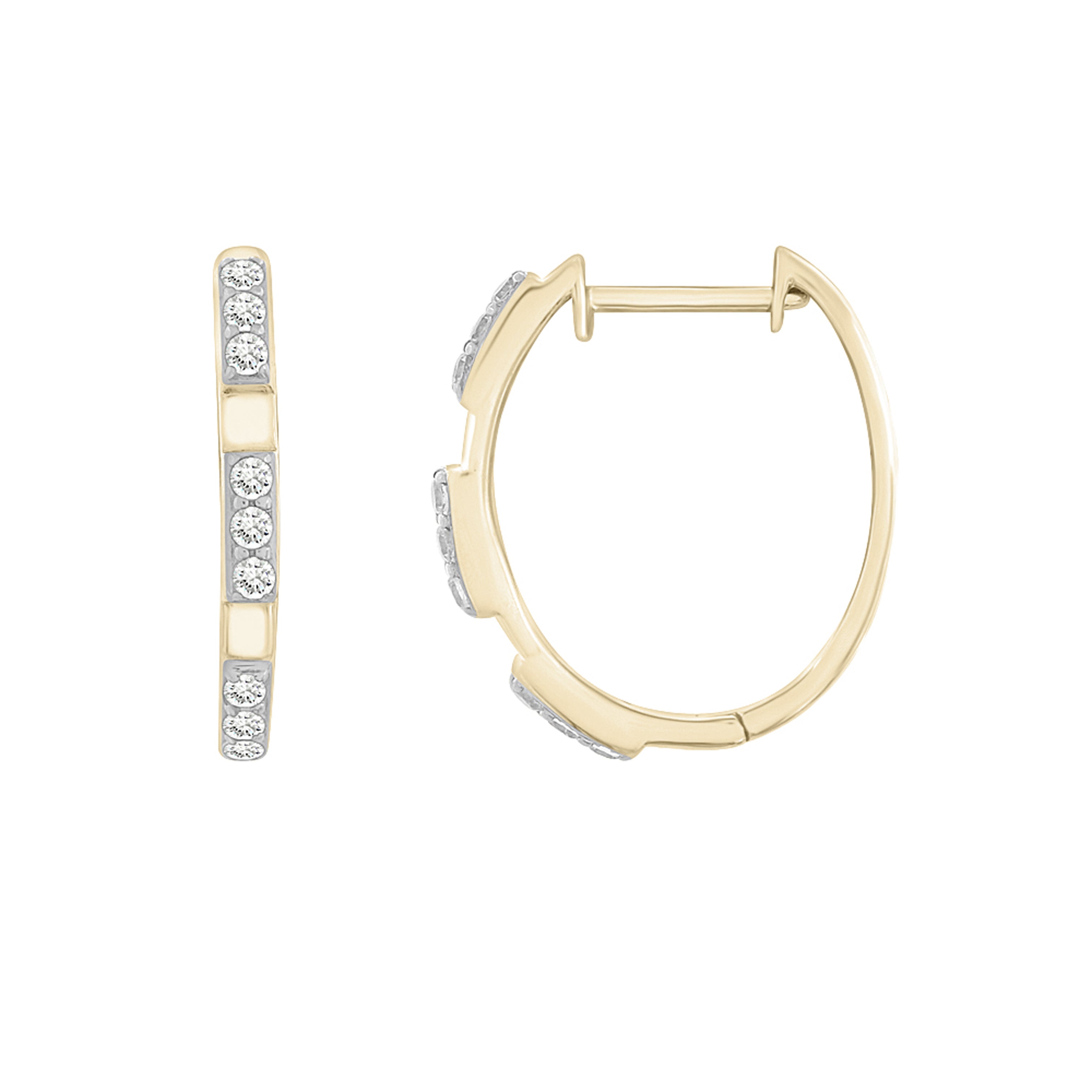 14K Yellow Gold Mini Three-Bar Diamond Hoop Earrings