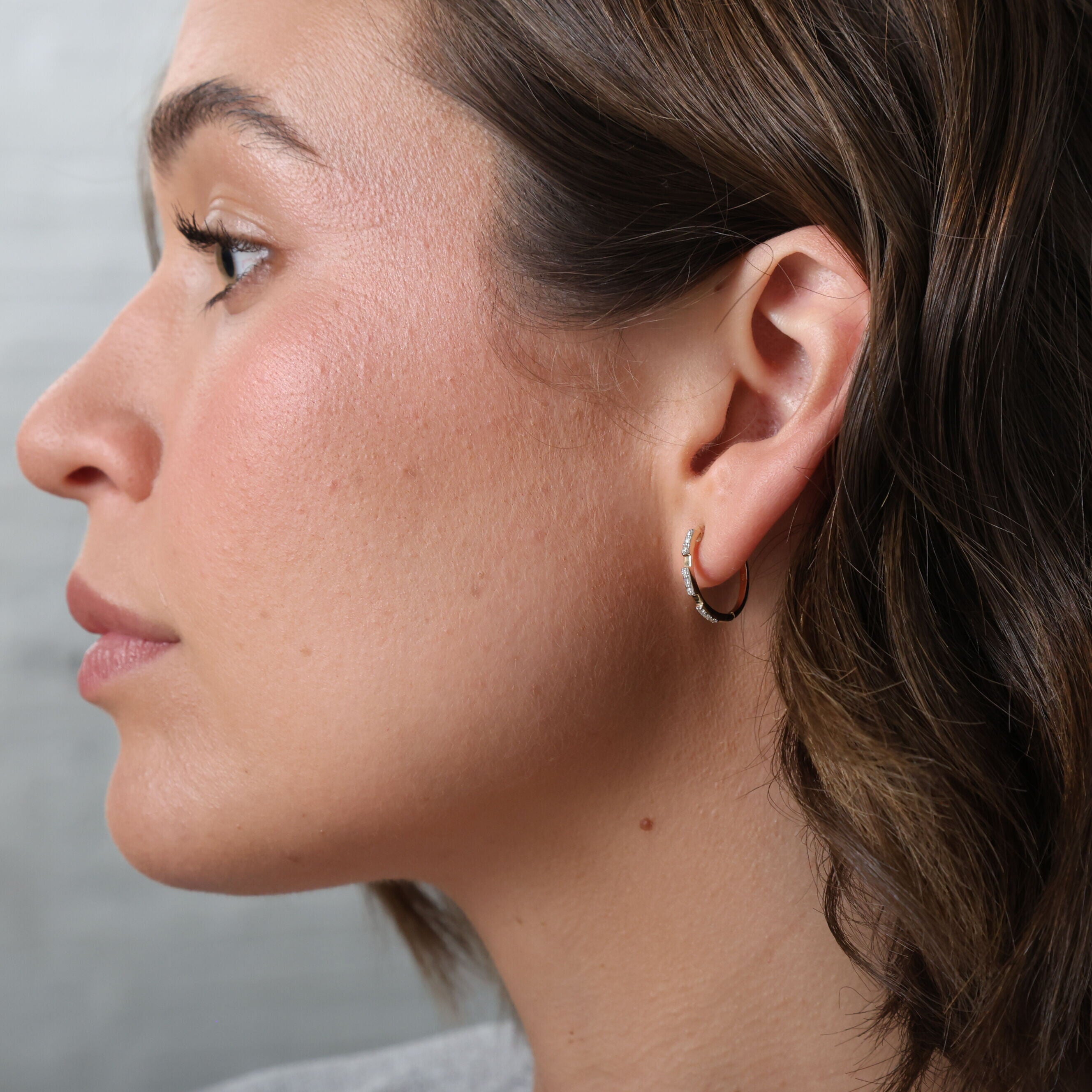 14K Yellow Gold Mini Three-Bar Diamond Hoop Earrings