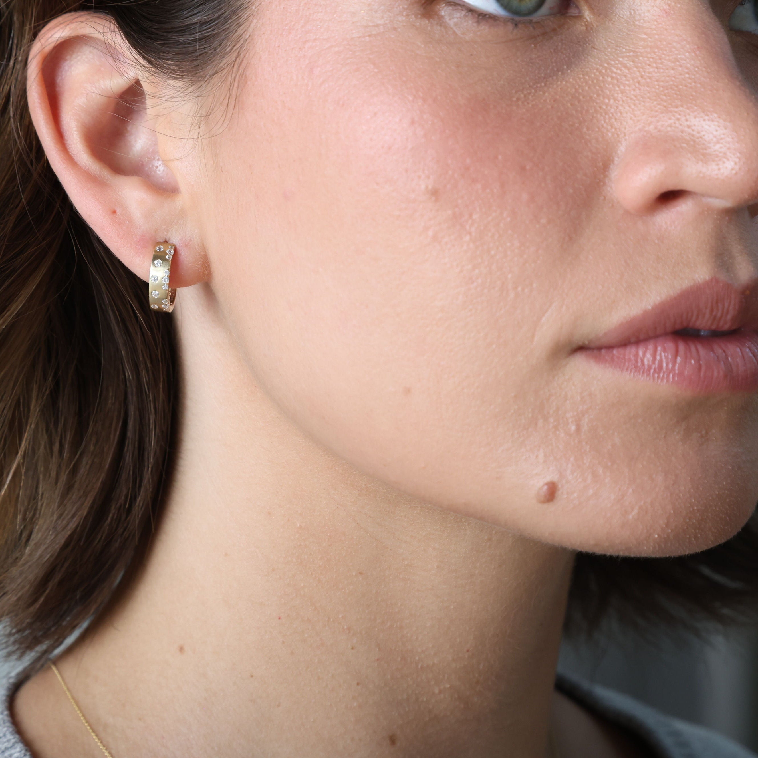 14K Gold Mini Chunky Diamond Scatter Hoop Earrings