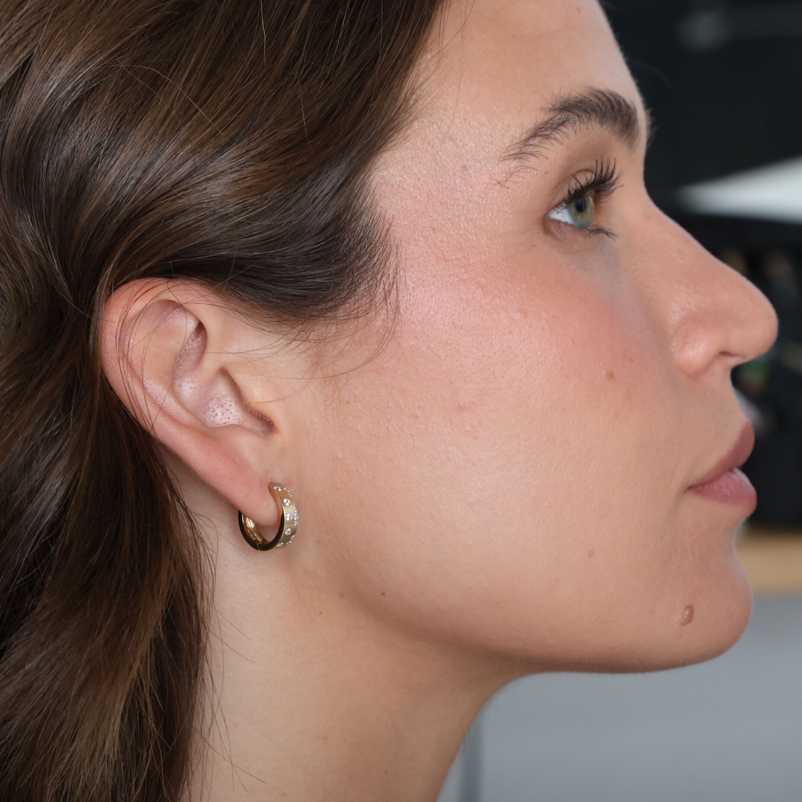 14K Gold Mini Chunky Diamond Scatter Hoop Earrings
