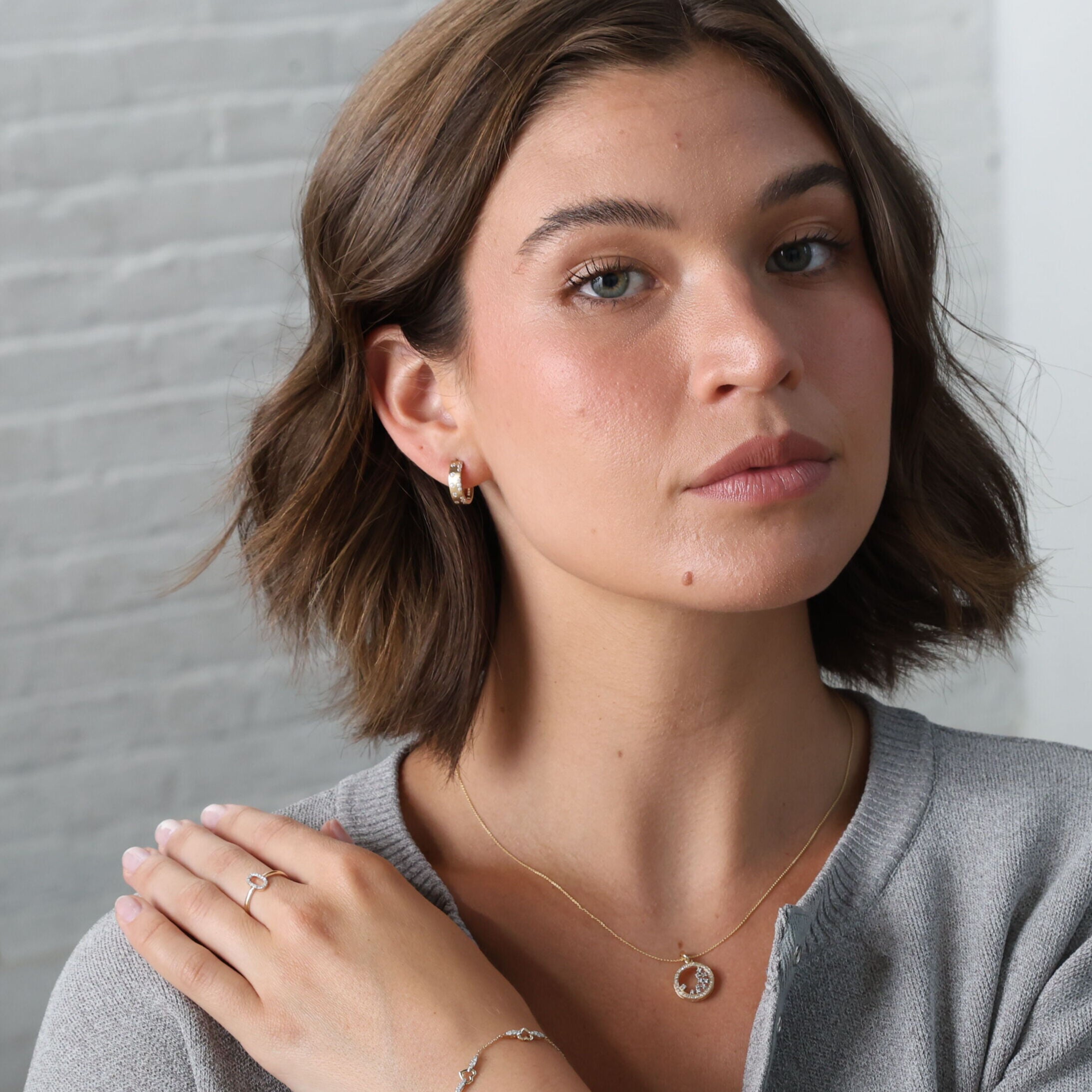 Diamond Scatter Hoops In 14K Gold