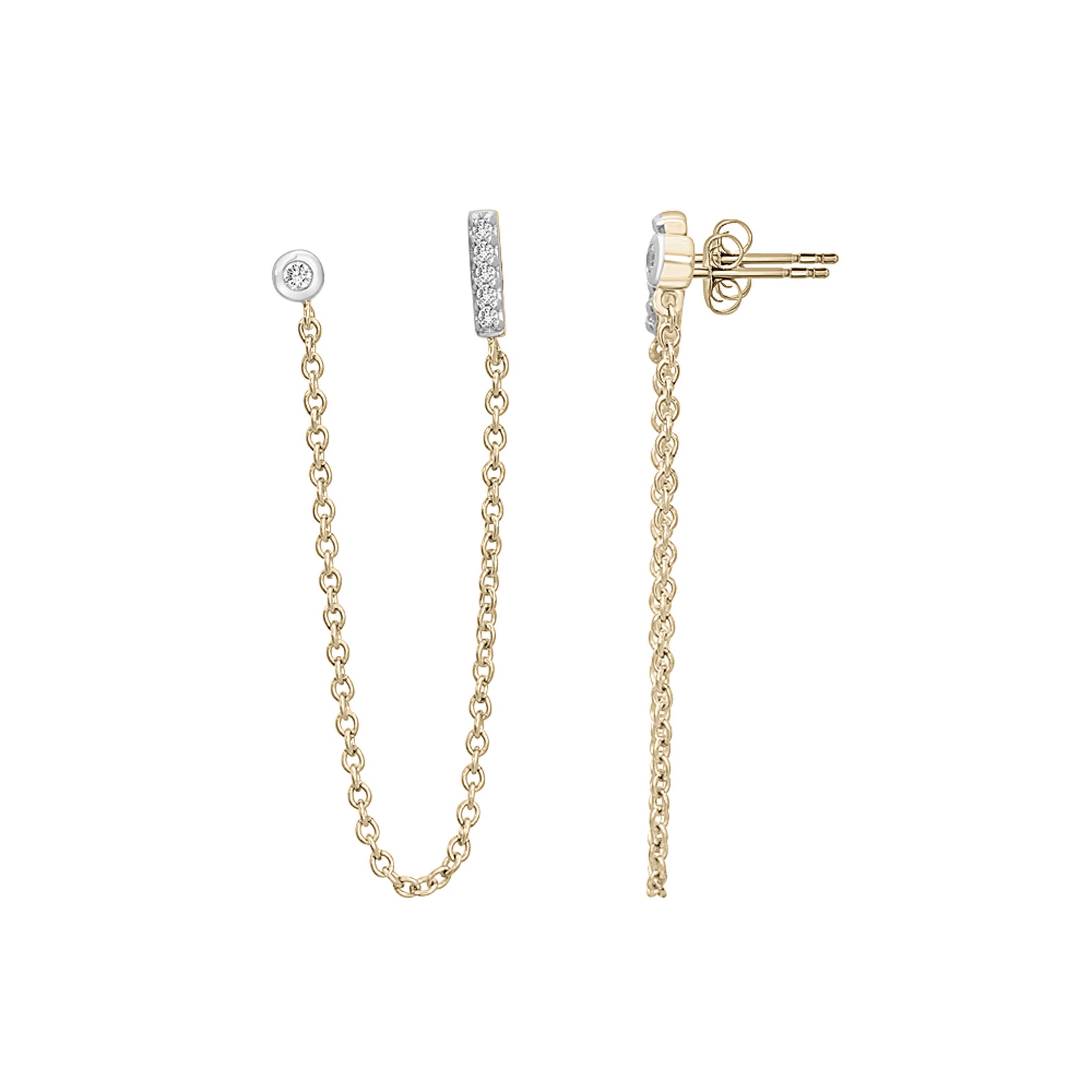 Diamond Double Piercing Chain Earring In 14K Gold And