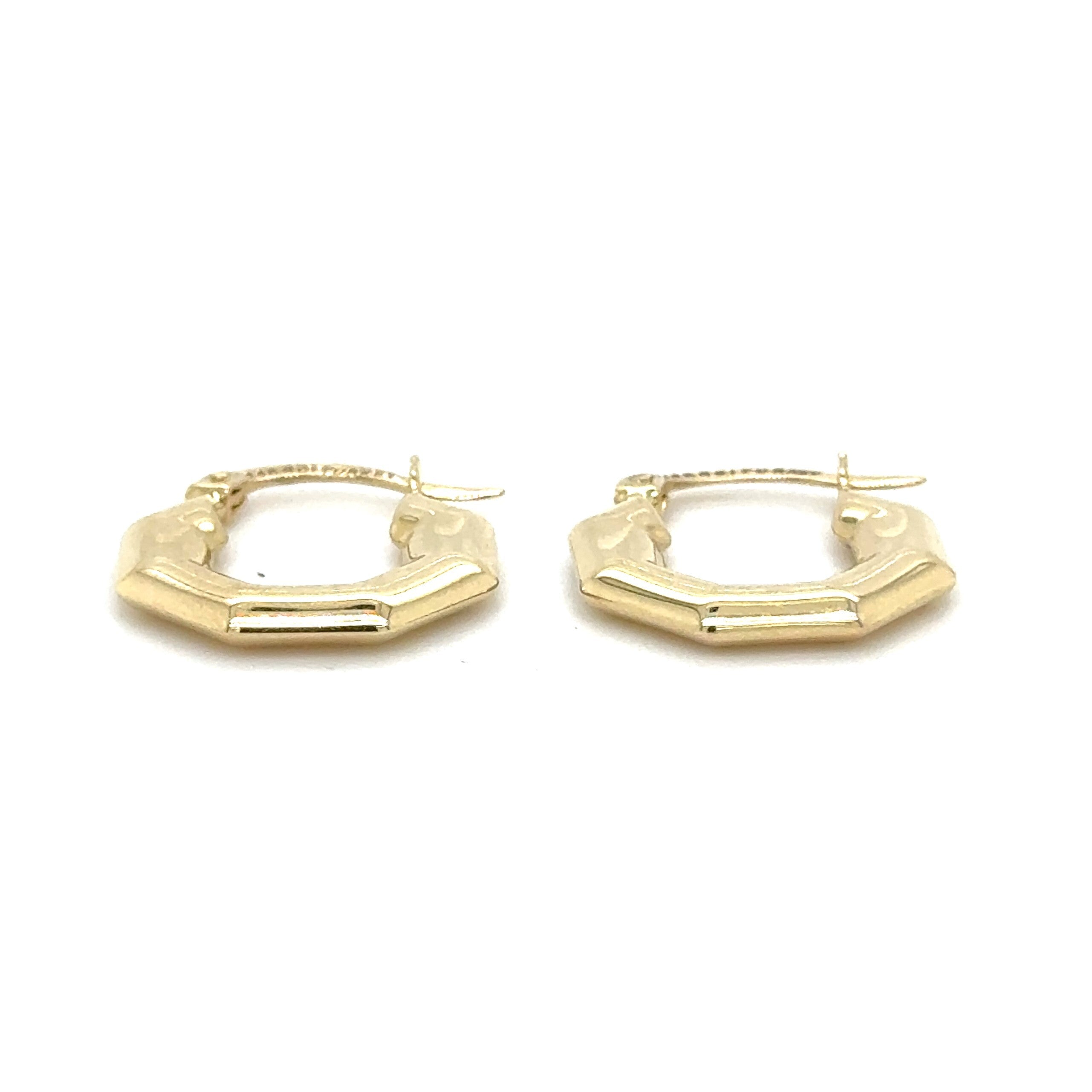 14K Gold Small Puffed Hexagon Hoops