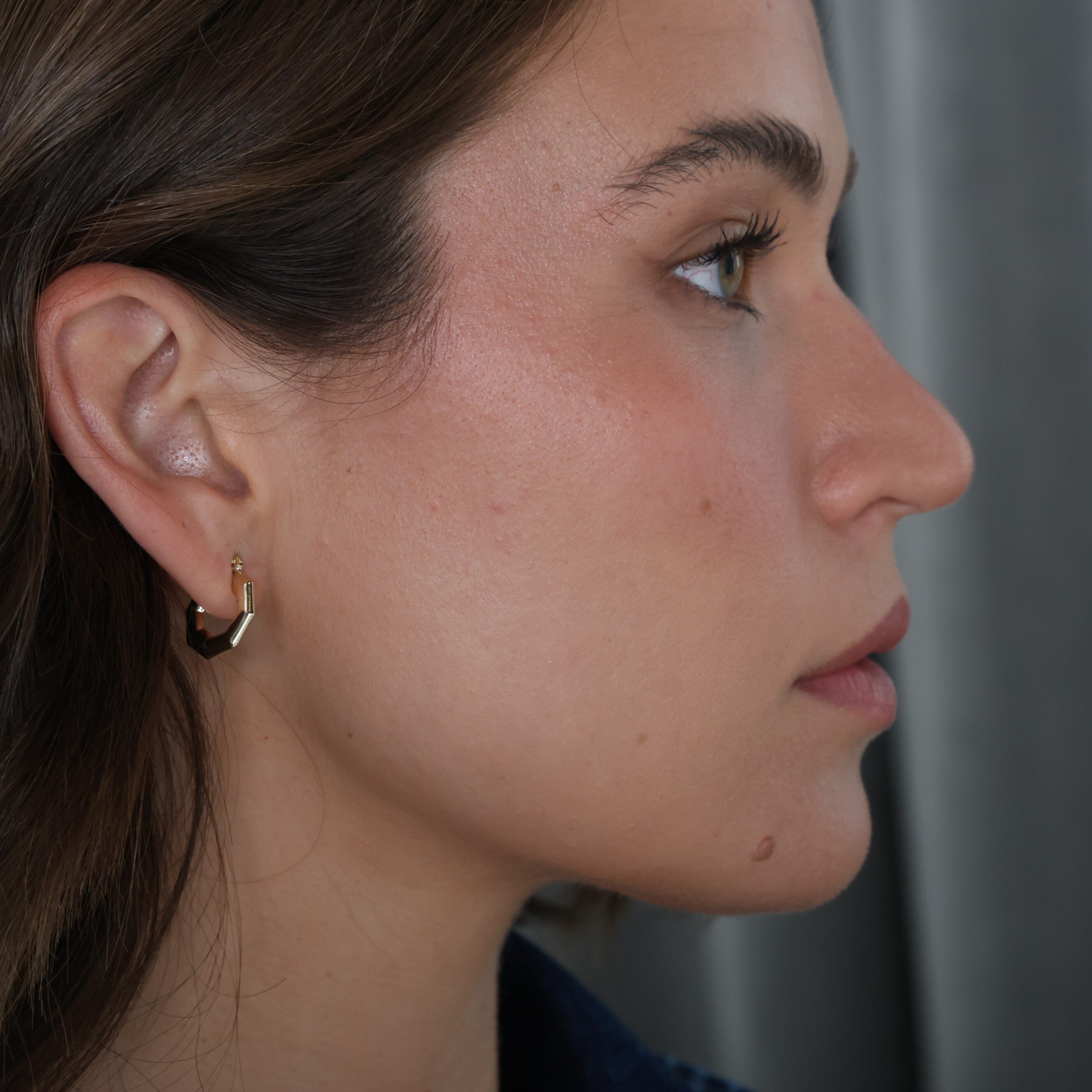 14K Gold Small Puffed Hexagon Hoops