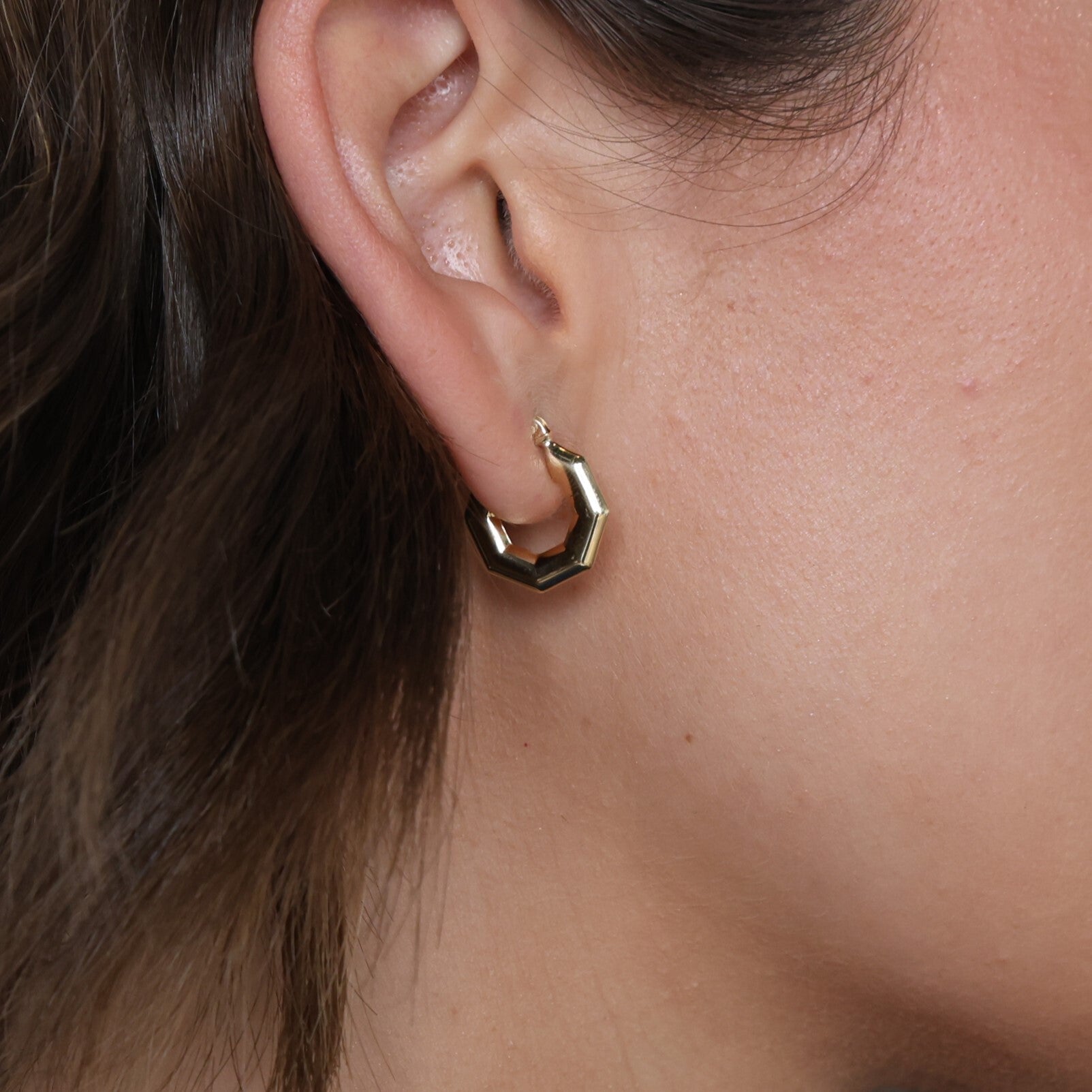 14K Gold Small Puffed Hexagon Hoops