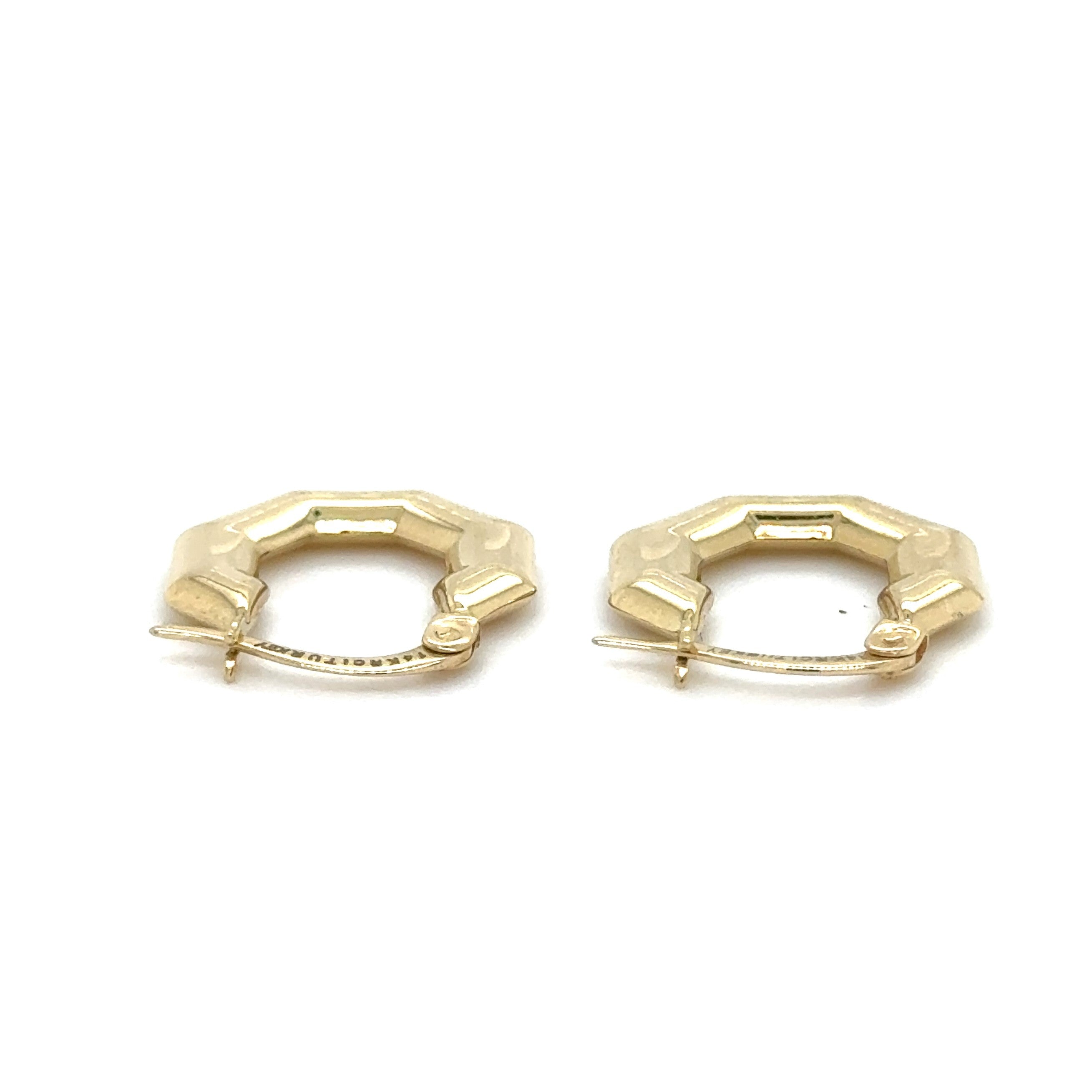14K Gold Small Puffed Hexagon Hoops