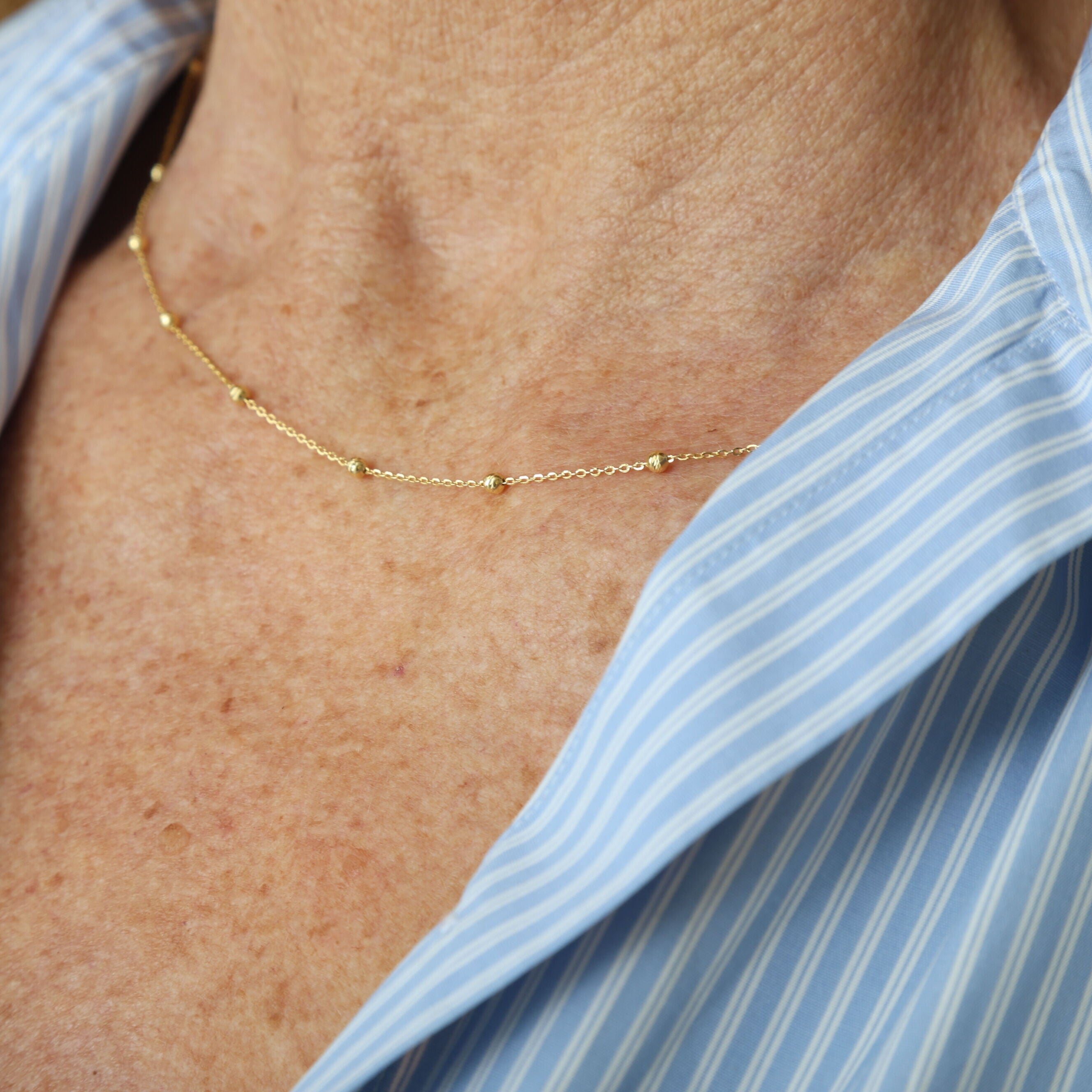 14K Gold Dainty Saturn Bead Necklace