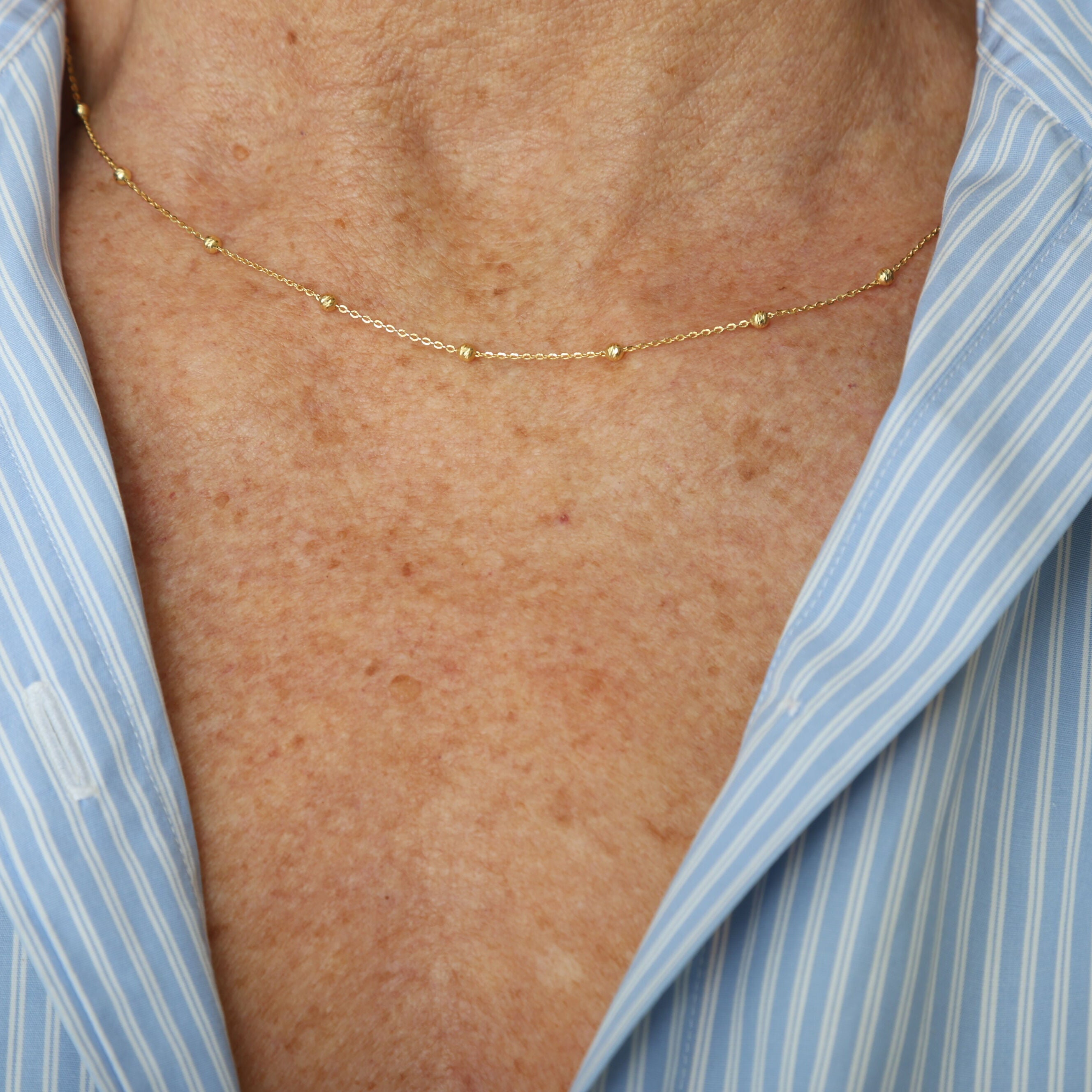 14K Gold Dainty Saturn Bead Necklace