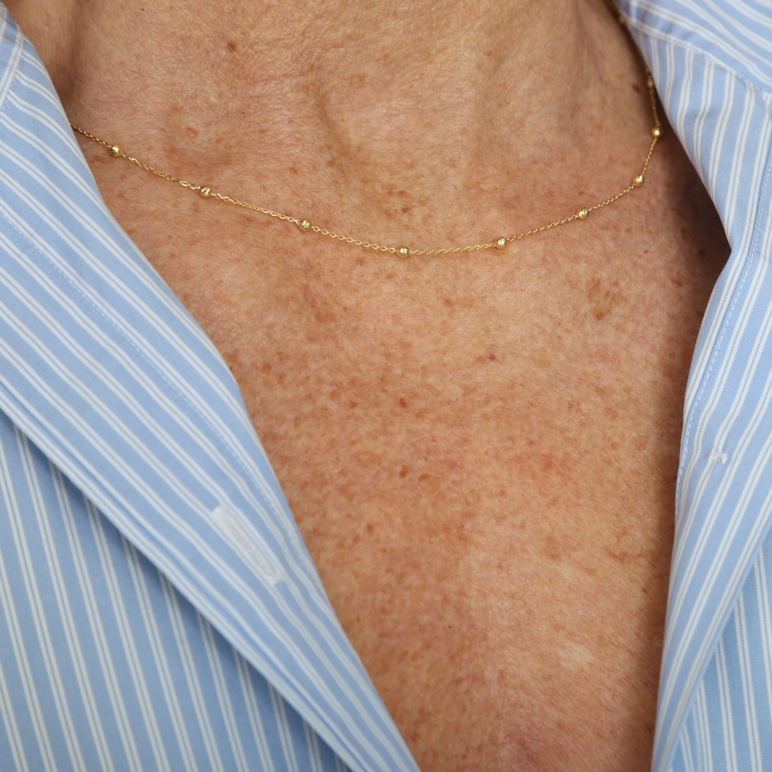 14K Gold Dainty Saturn Baed Necklace