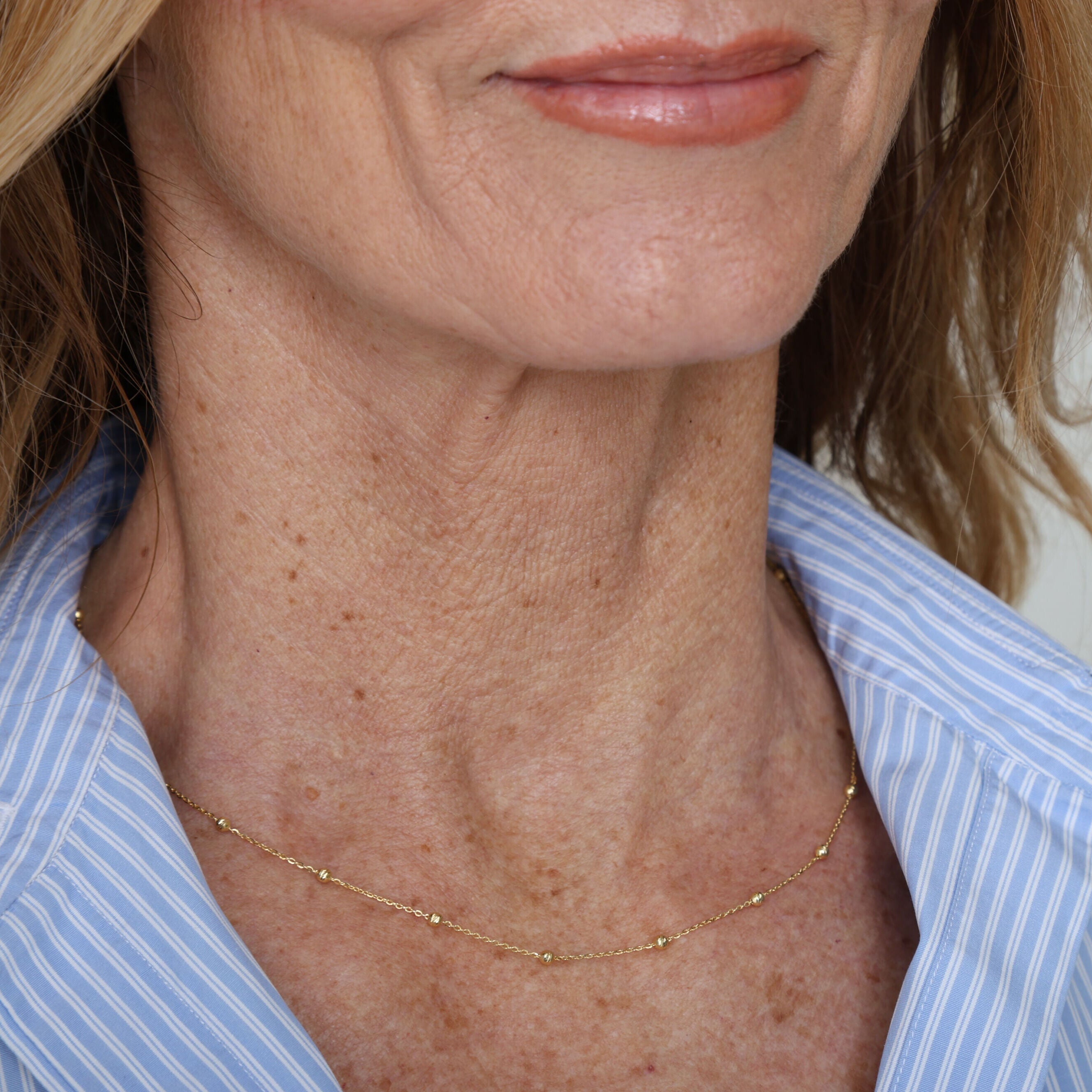 14K Gold Dainty Saturn Bead Necklace