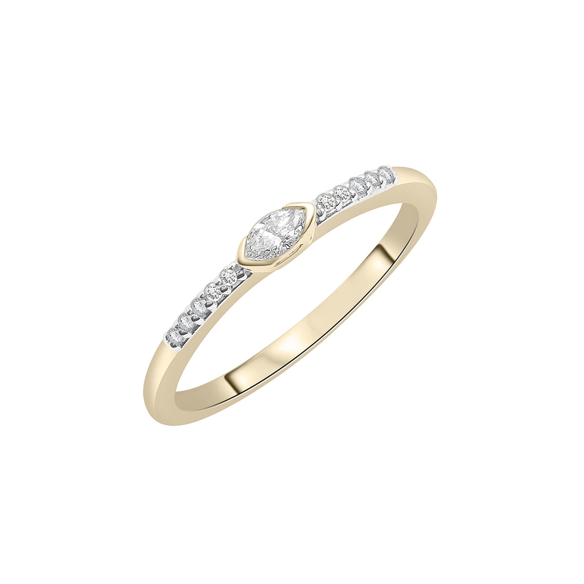 14K Gold Marquise & Round Diamond Band Ring