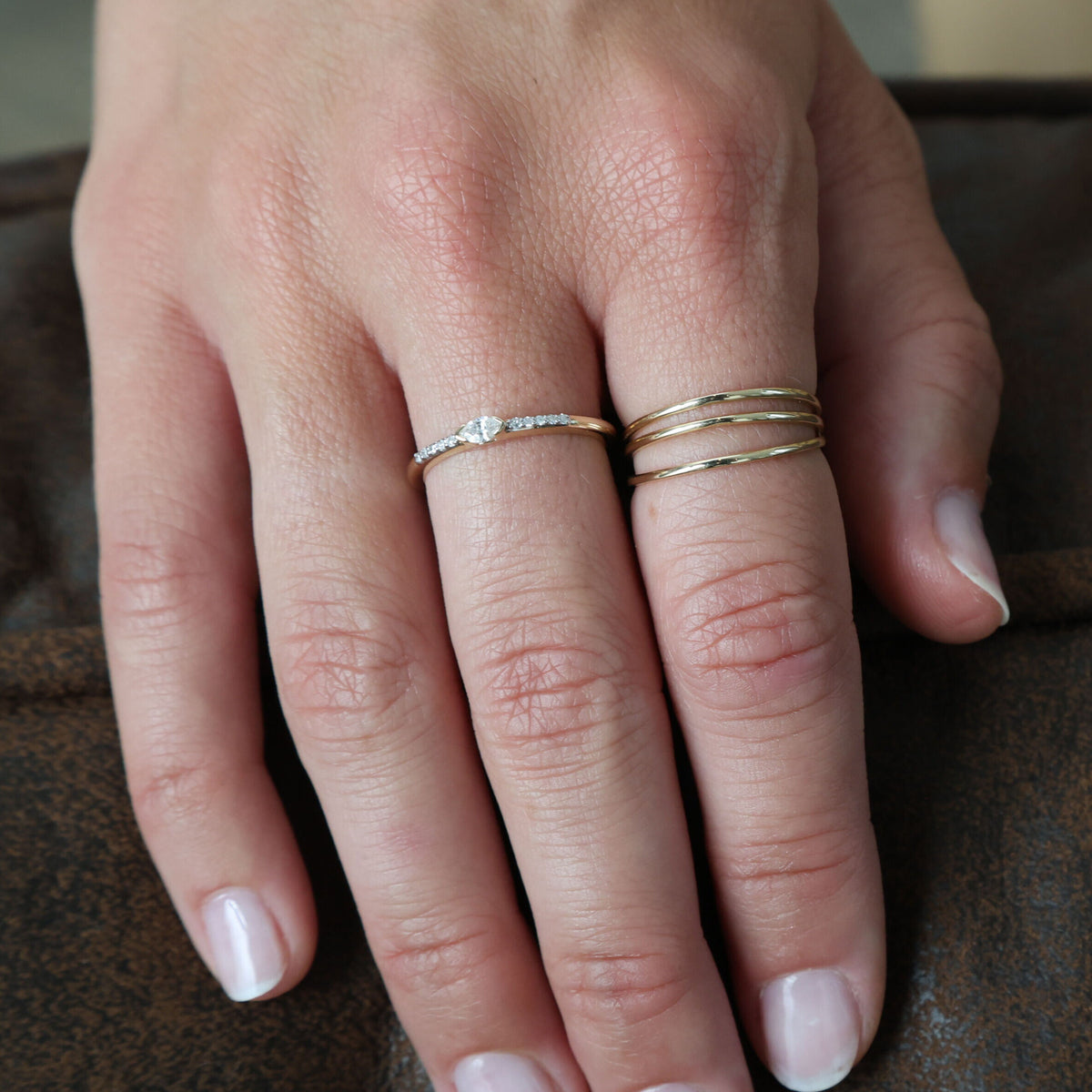 14K Gold Marquise & Round Diamond Band Ring