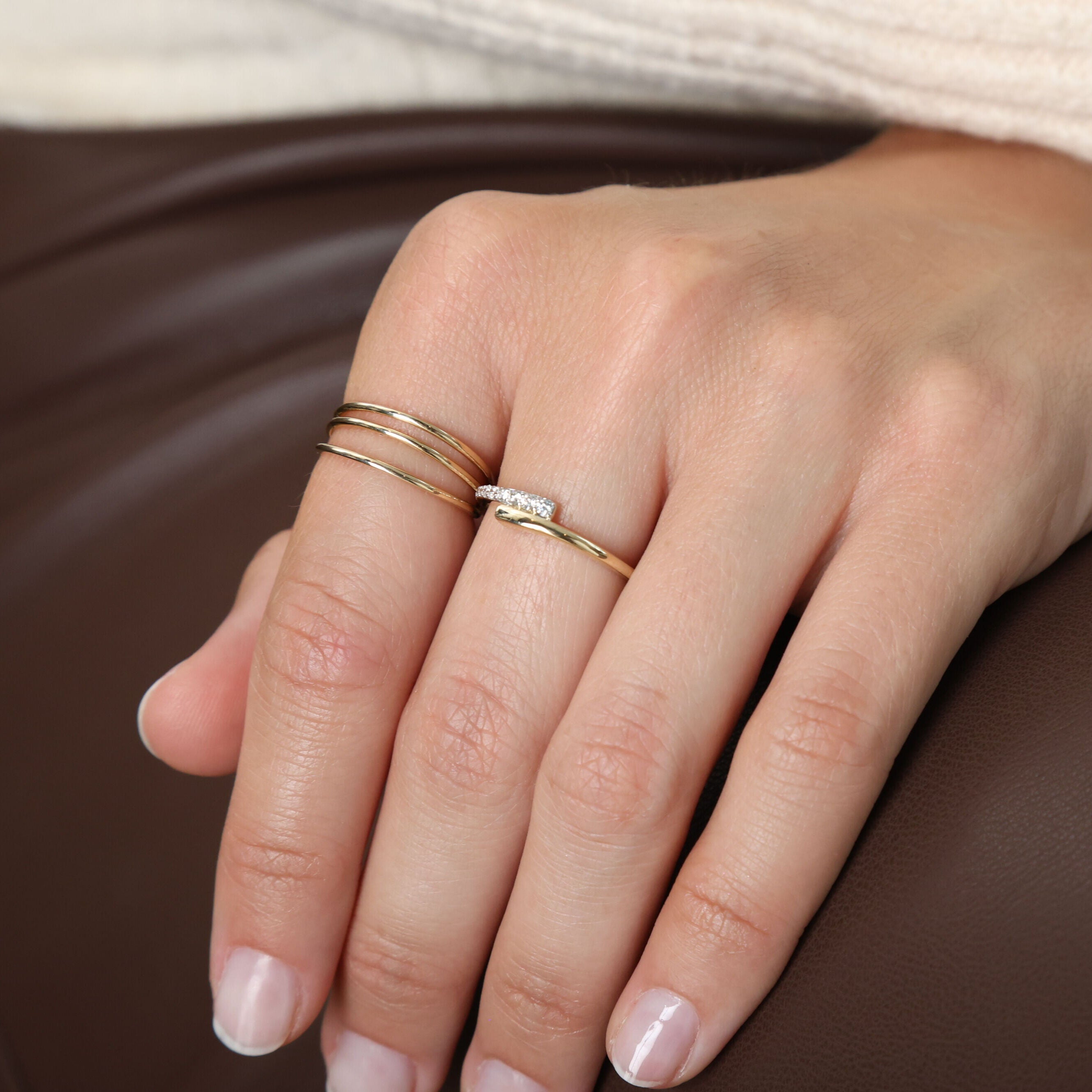 14K Gold Diamond Bypass Ring