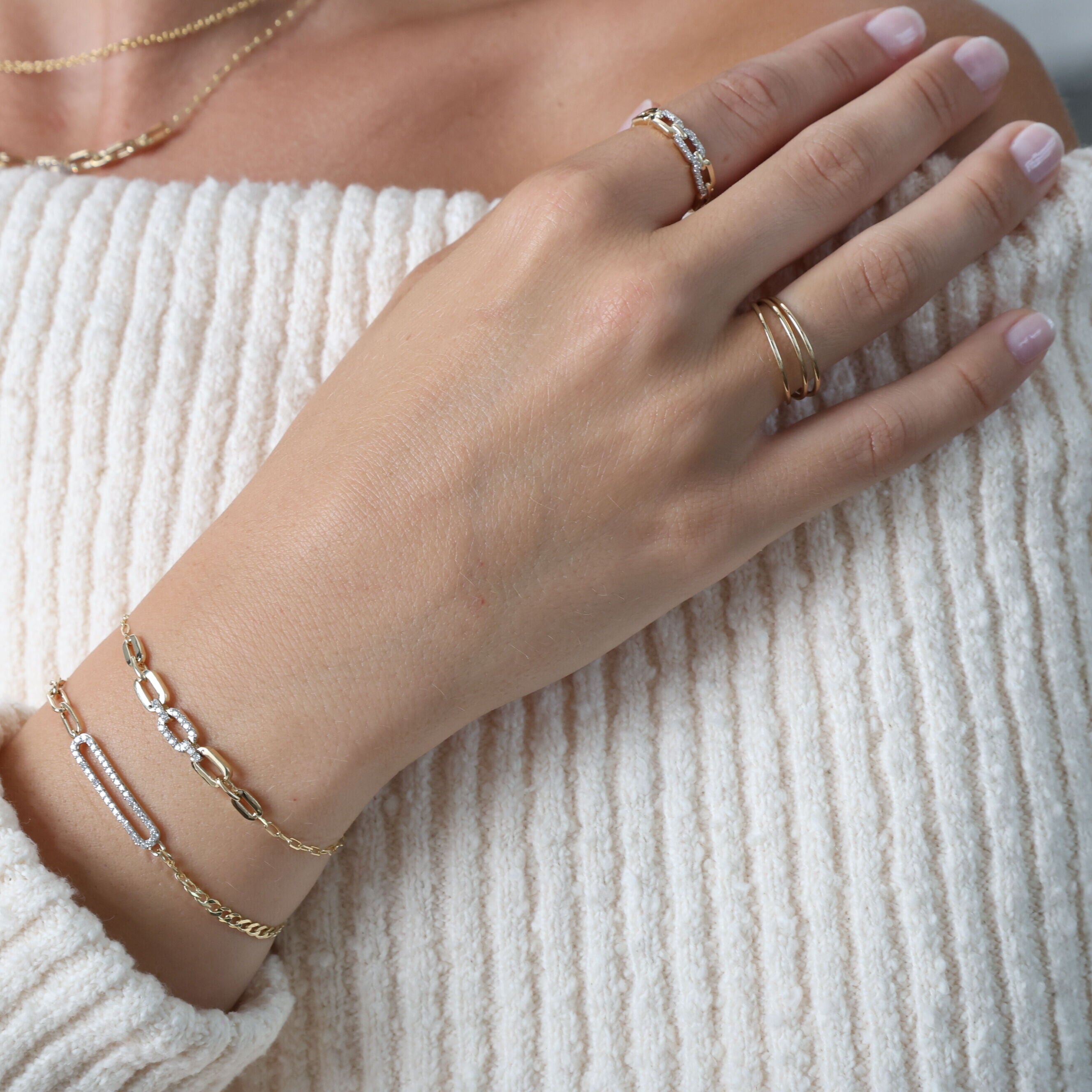 Diamond Pave Link Ring In 14K Gold