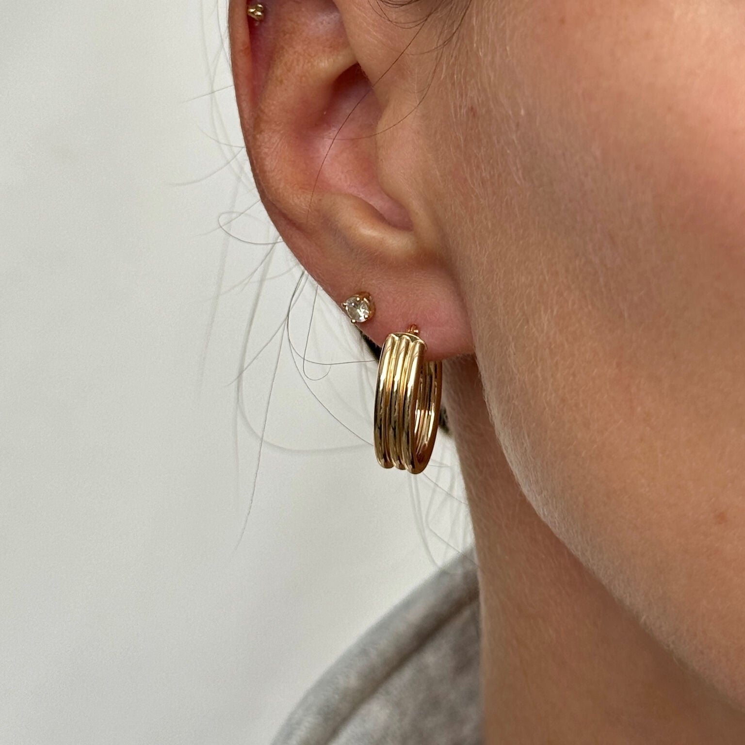14K Gold Triple Row Oval Hoop Earrings