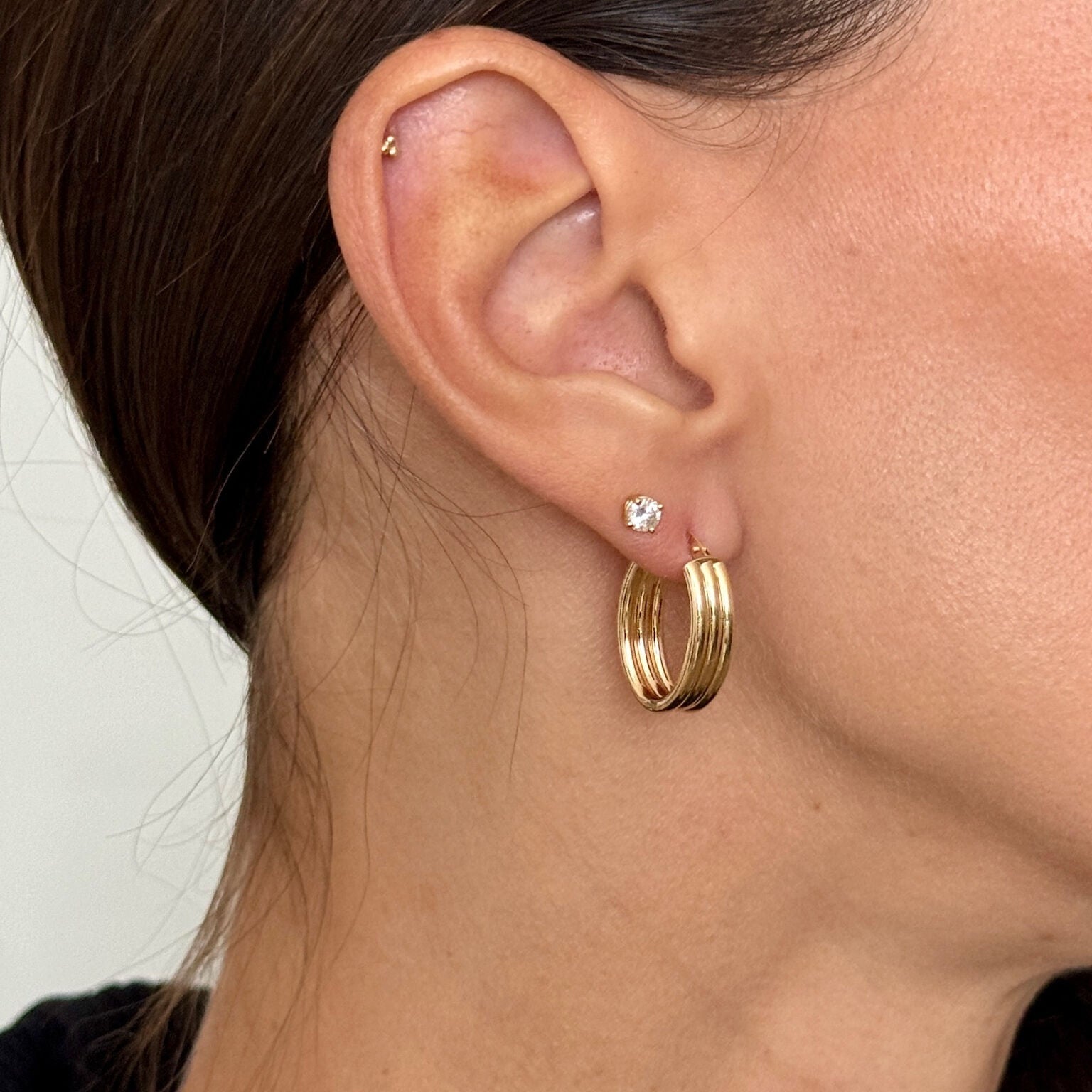 14K Gold Triple Row Oval Hoop Earrings