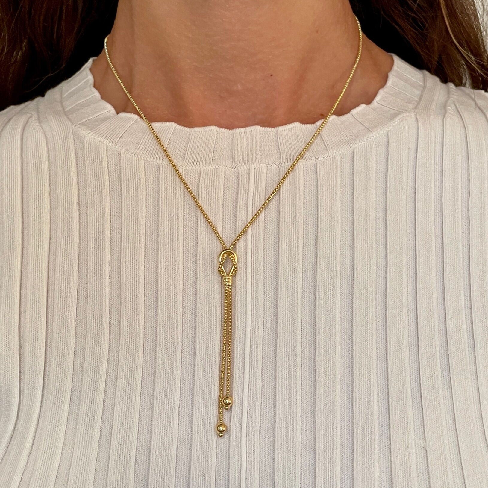 14K Gold Knot Lariat Necklace