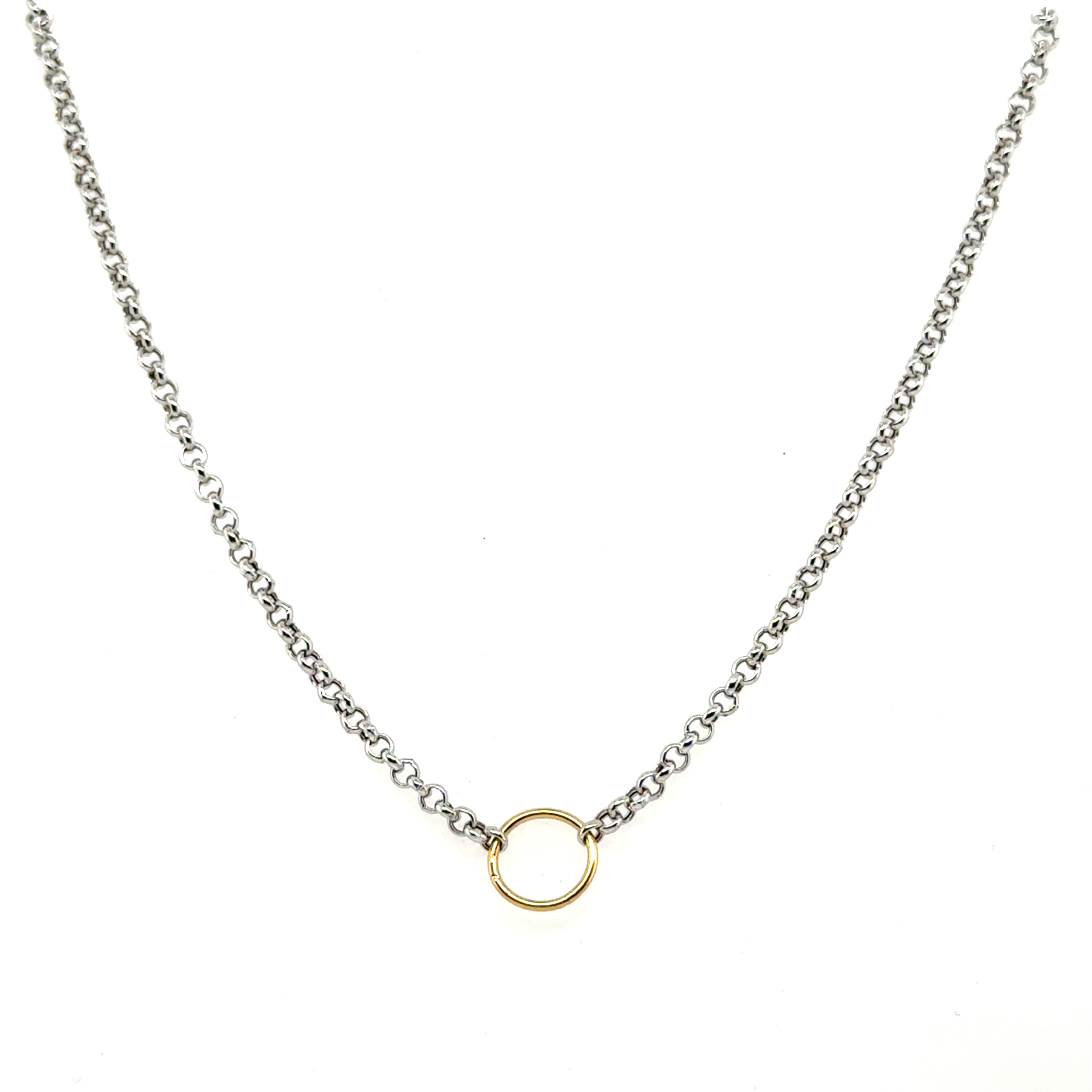 14K Gold O-Ring Rolo Necklace: Yellow, White or Two Tone Gold