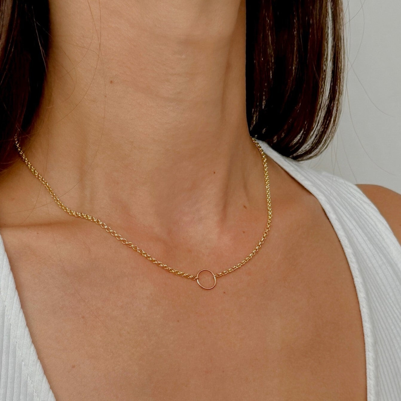 14K Gold O-Ring Rolo Necklace: Yellow, White or Two Tone Gold