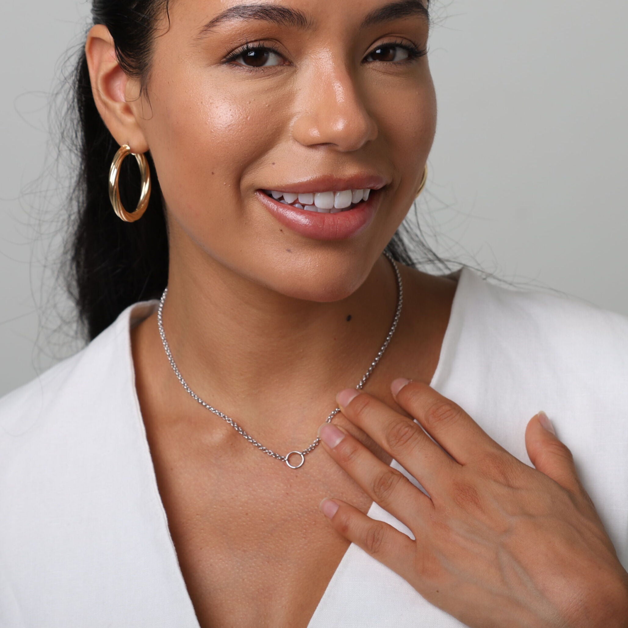 14K Gold O-Ring Rolo Necklace: Yellow, White or Two Tone Gold