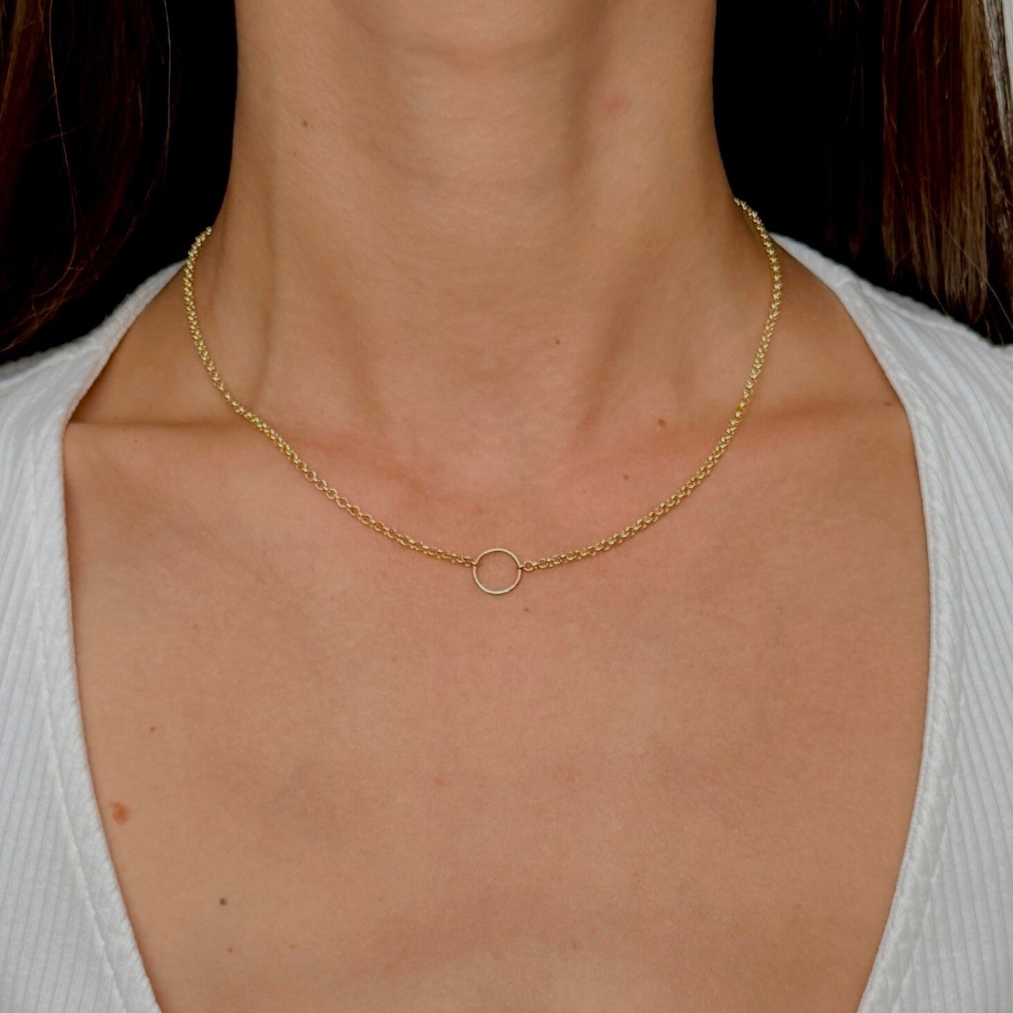 14K Gold O-Ring Rolo Necklace: Yellow, White or Two Tone Gold