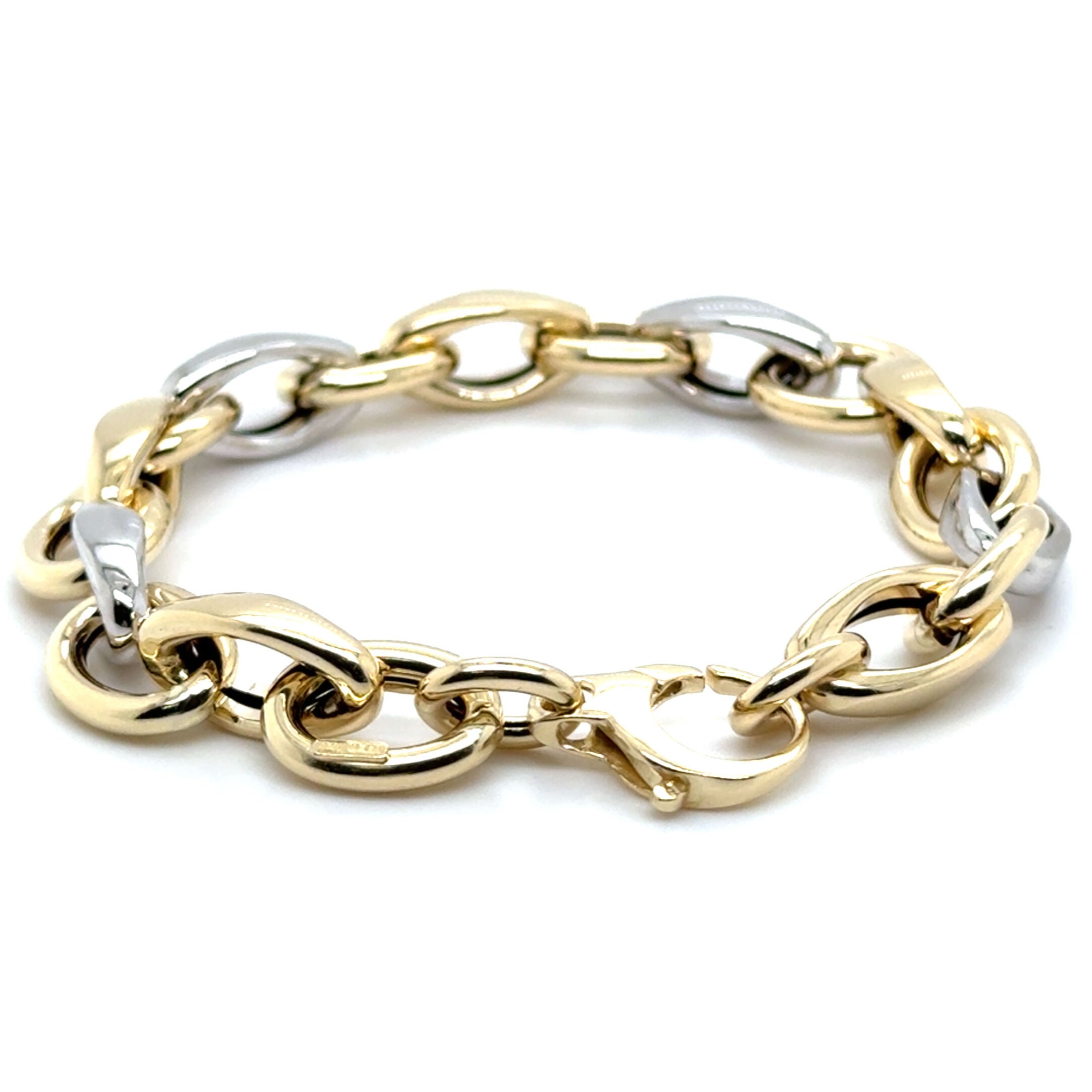 14K Two Tone Gold Oval Rolo Link Bracelet