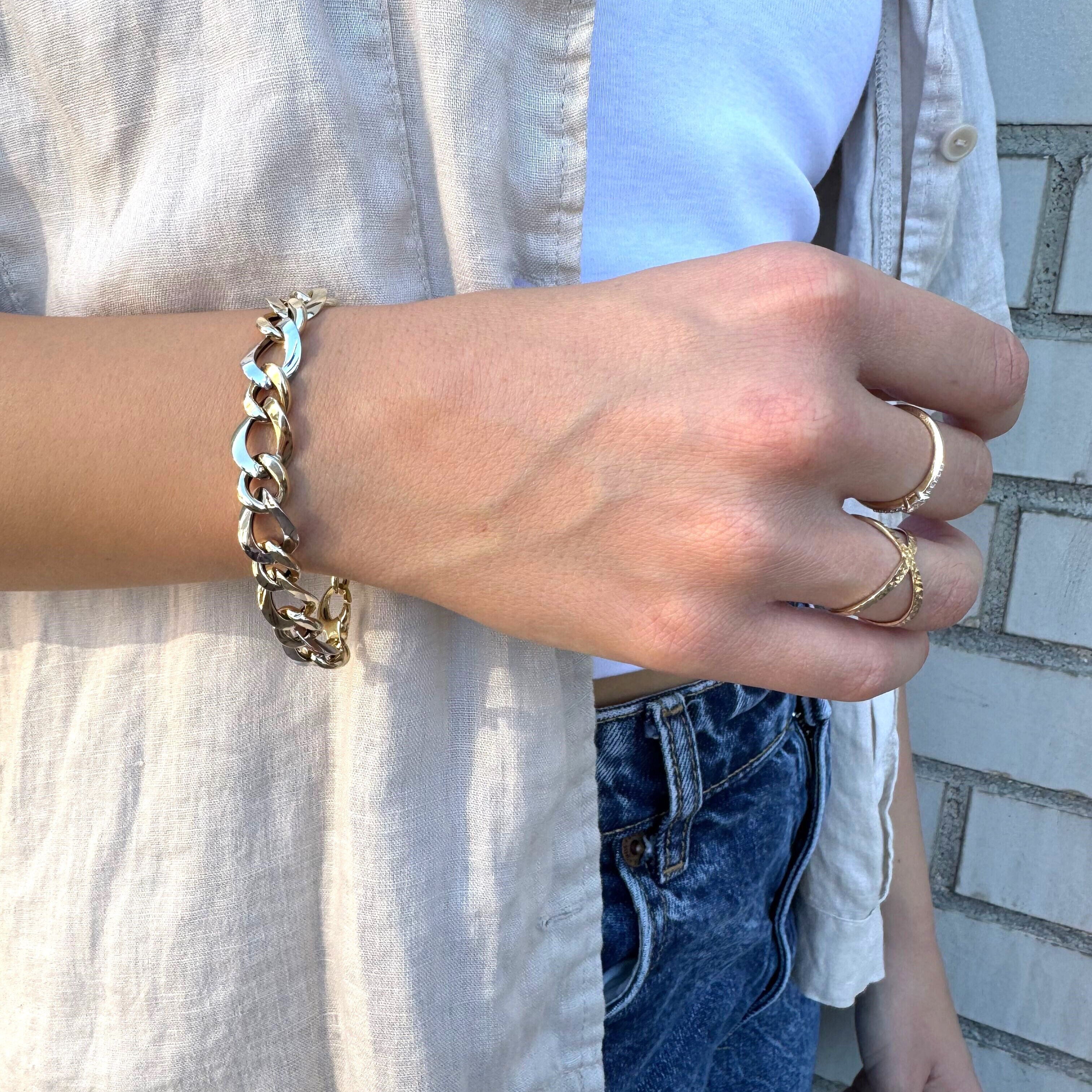 14K Solid Two Tone Gold Twist Link Bracelet – Chunky, Durable, Elegant