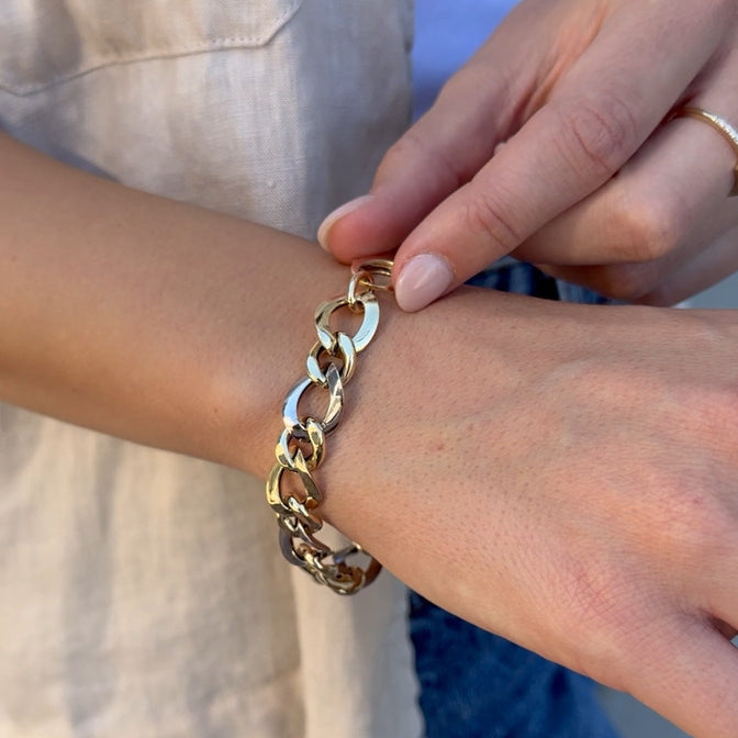 14K Solid Two Tone Gold Twist Link Bracelet – Chunky, Durable, Elegant