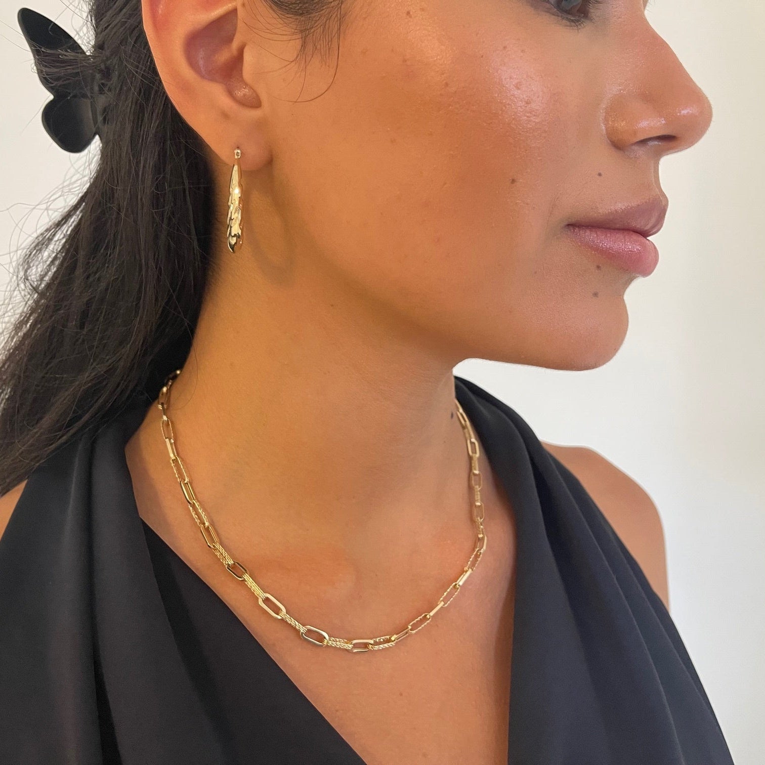 14K Gold Sparkle Paperclip Necklace