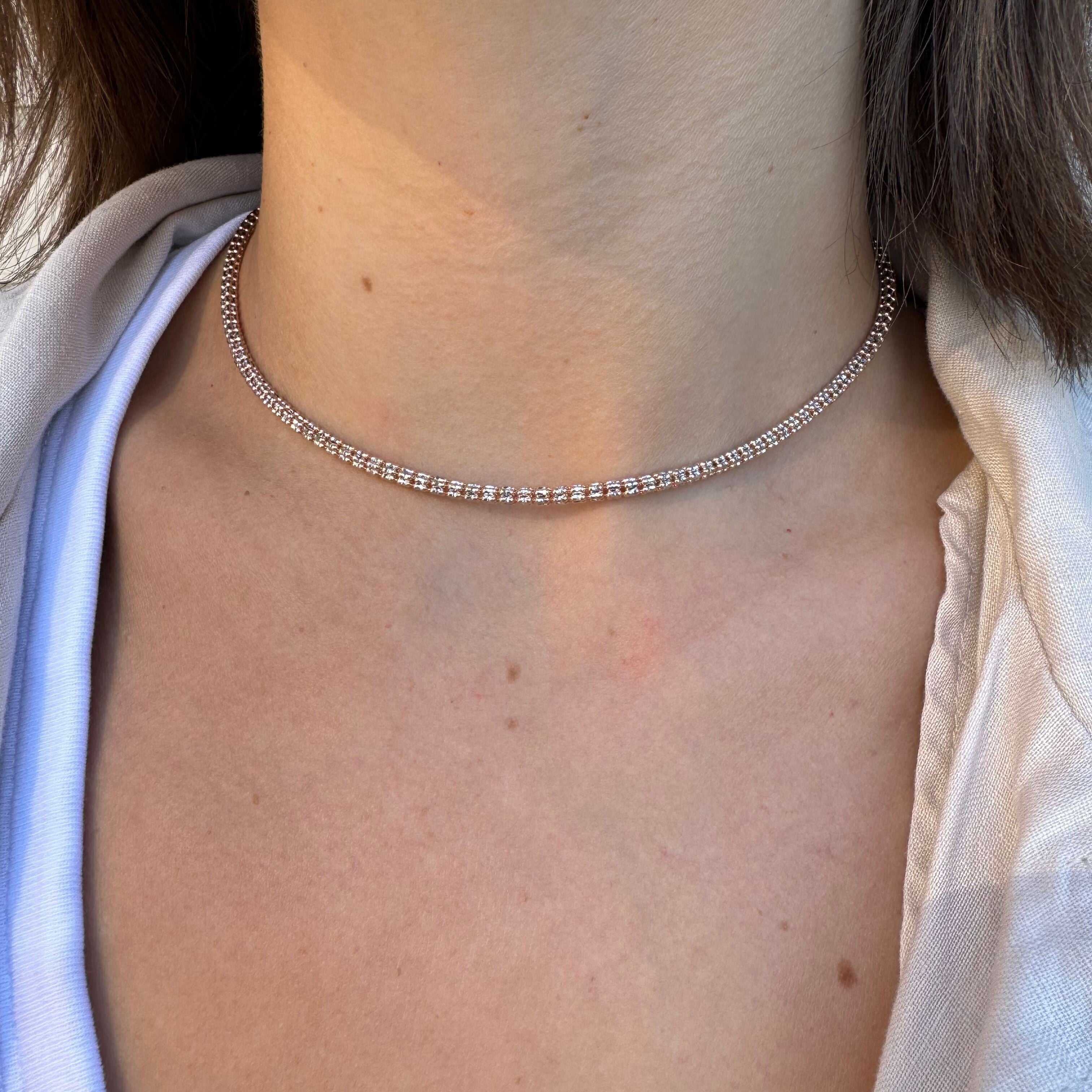 14K Two Tone Rose And White Gold Ice Shimmer Necklace
