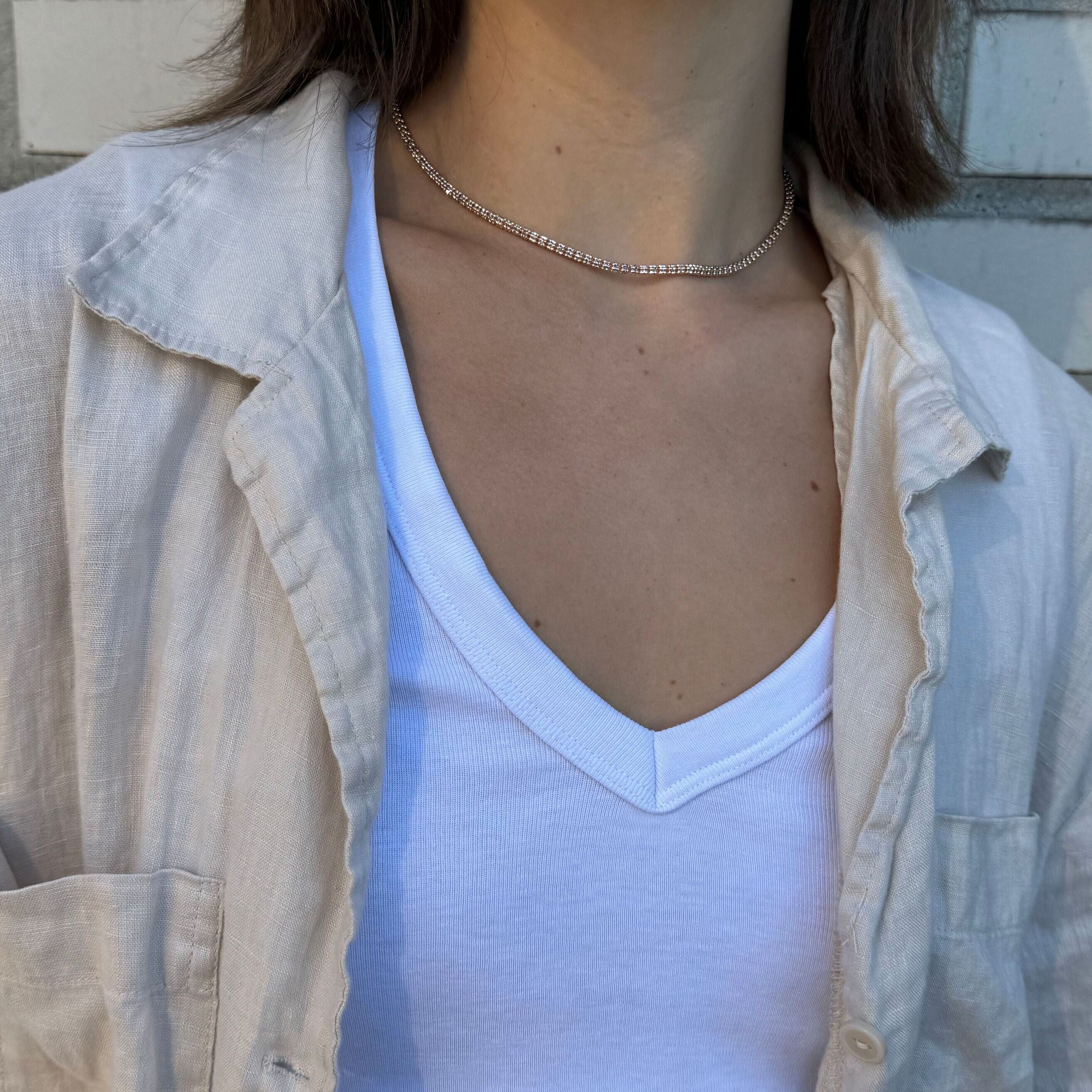 14K Two Tone Rose And White Gold Ice Shimmer Necklace