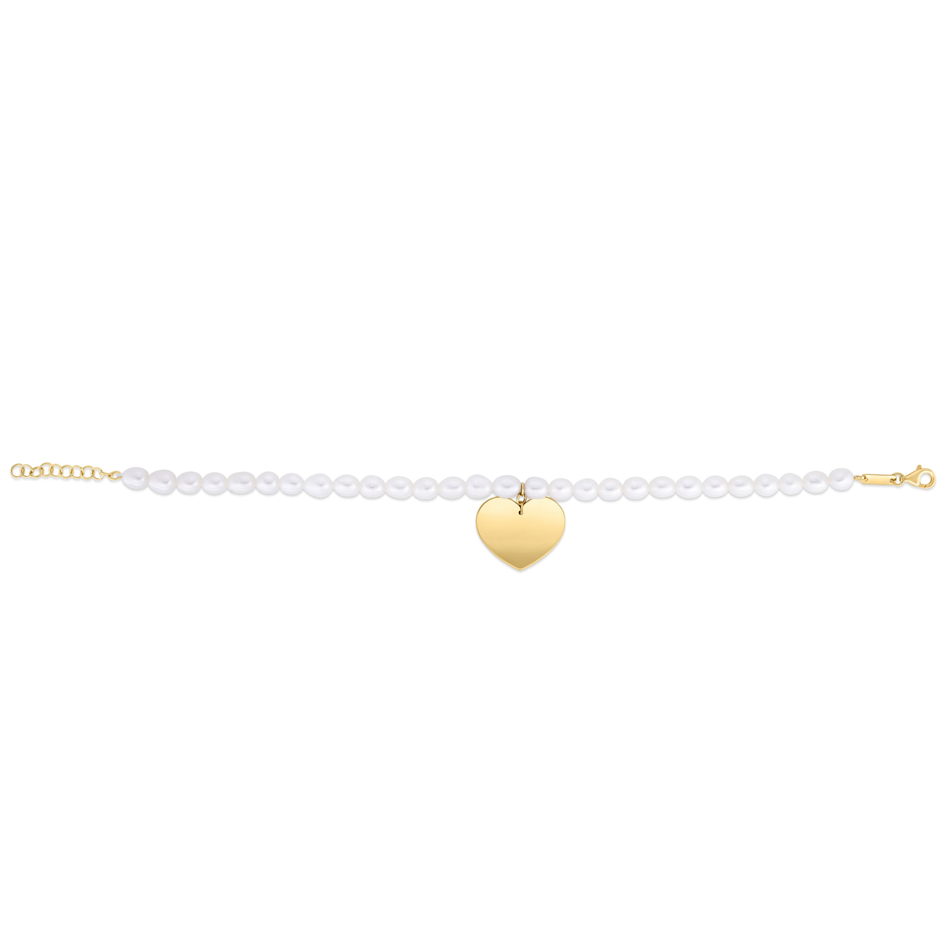 14K Solid Gold Pearl Bracelet Heart Charm – Elegant, Timeless, Personalized