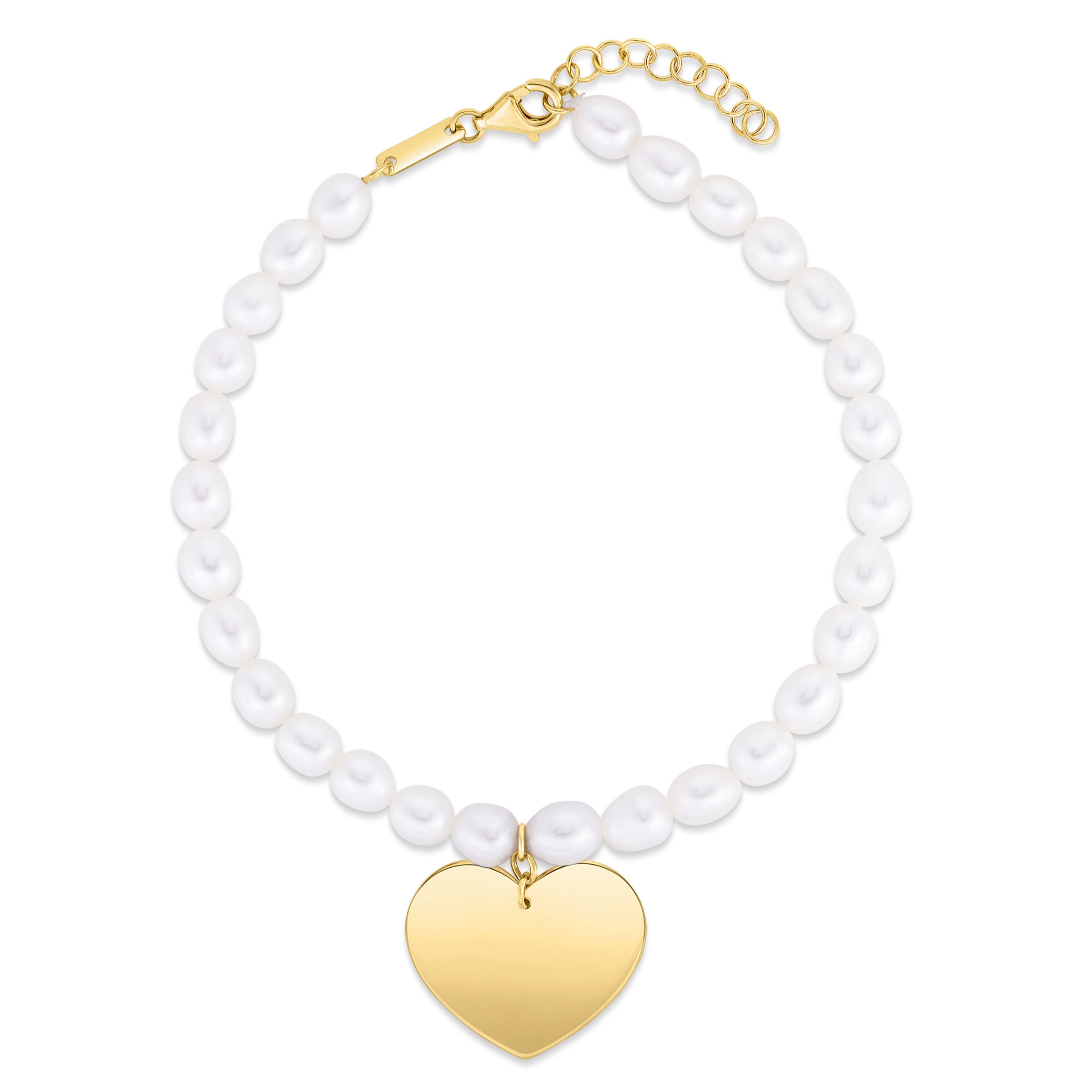 14K Gold Pearl Heart Charm Bracelet