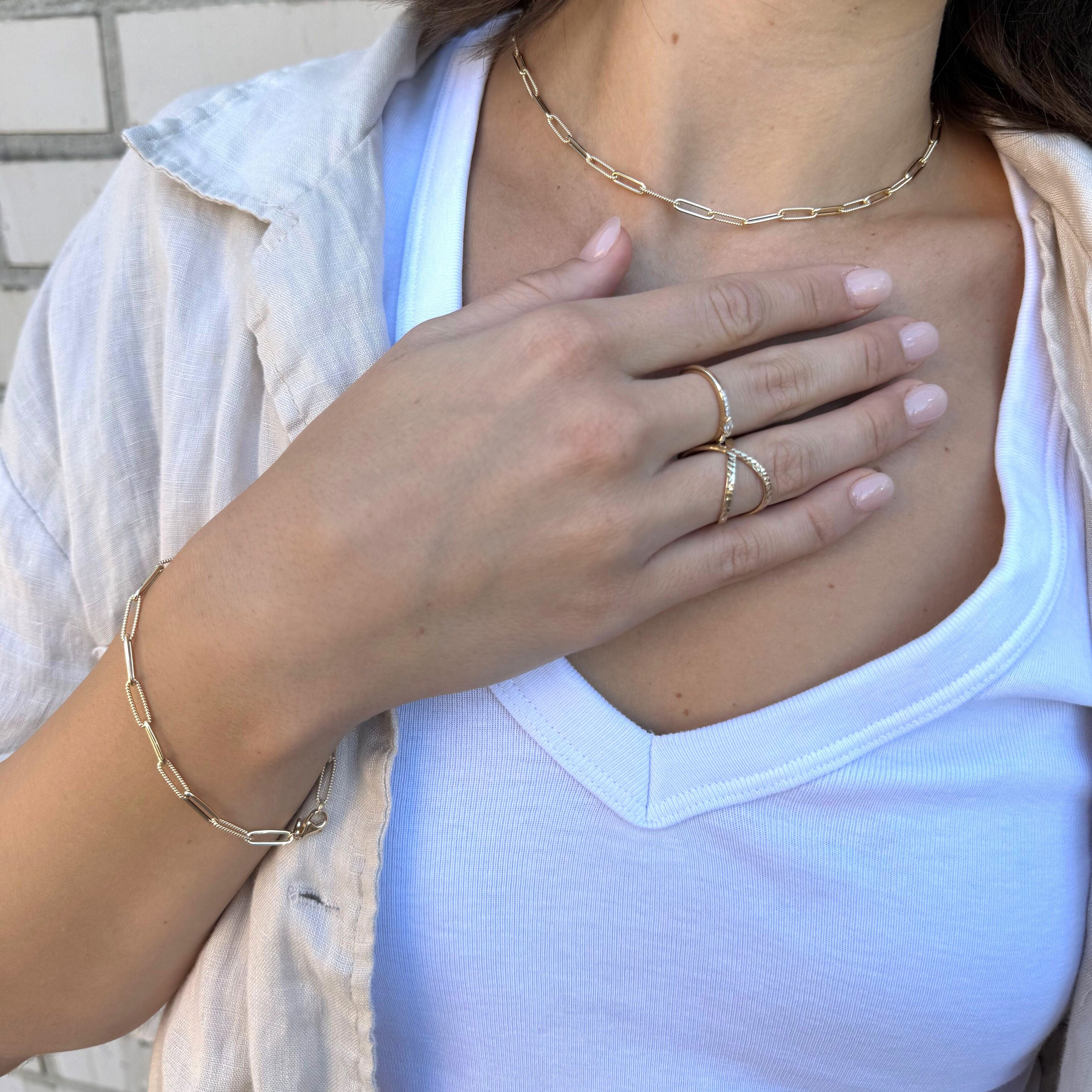 14K Gold Alternating Twist Link Paperclip Necklace