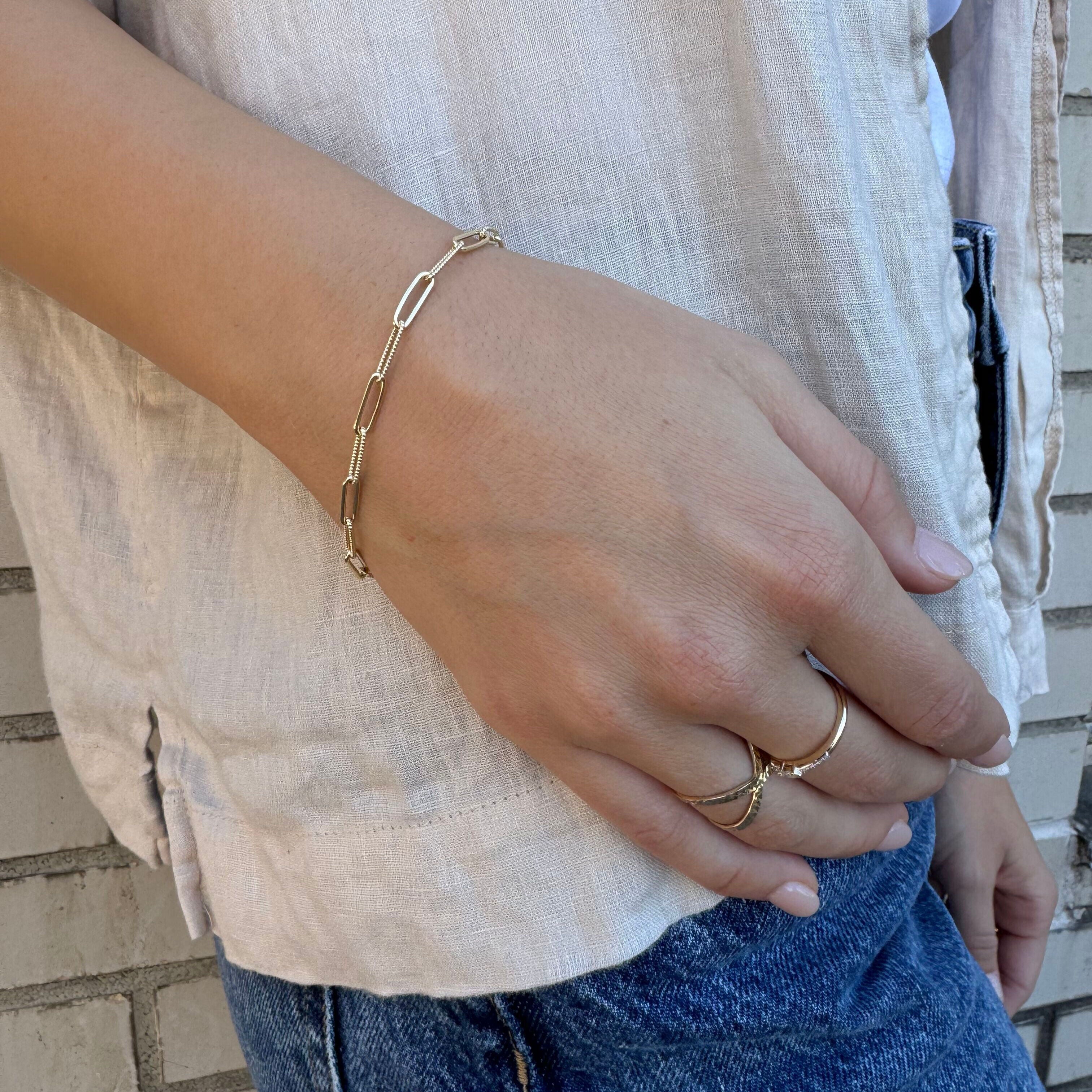 14K Solid Gold Paperclip Chain Bracelet Classic Link – Elegant, Durable, Versatile