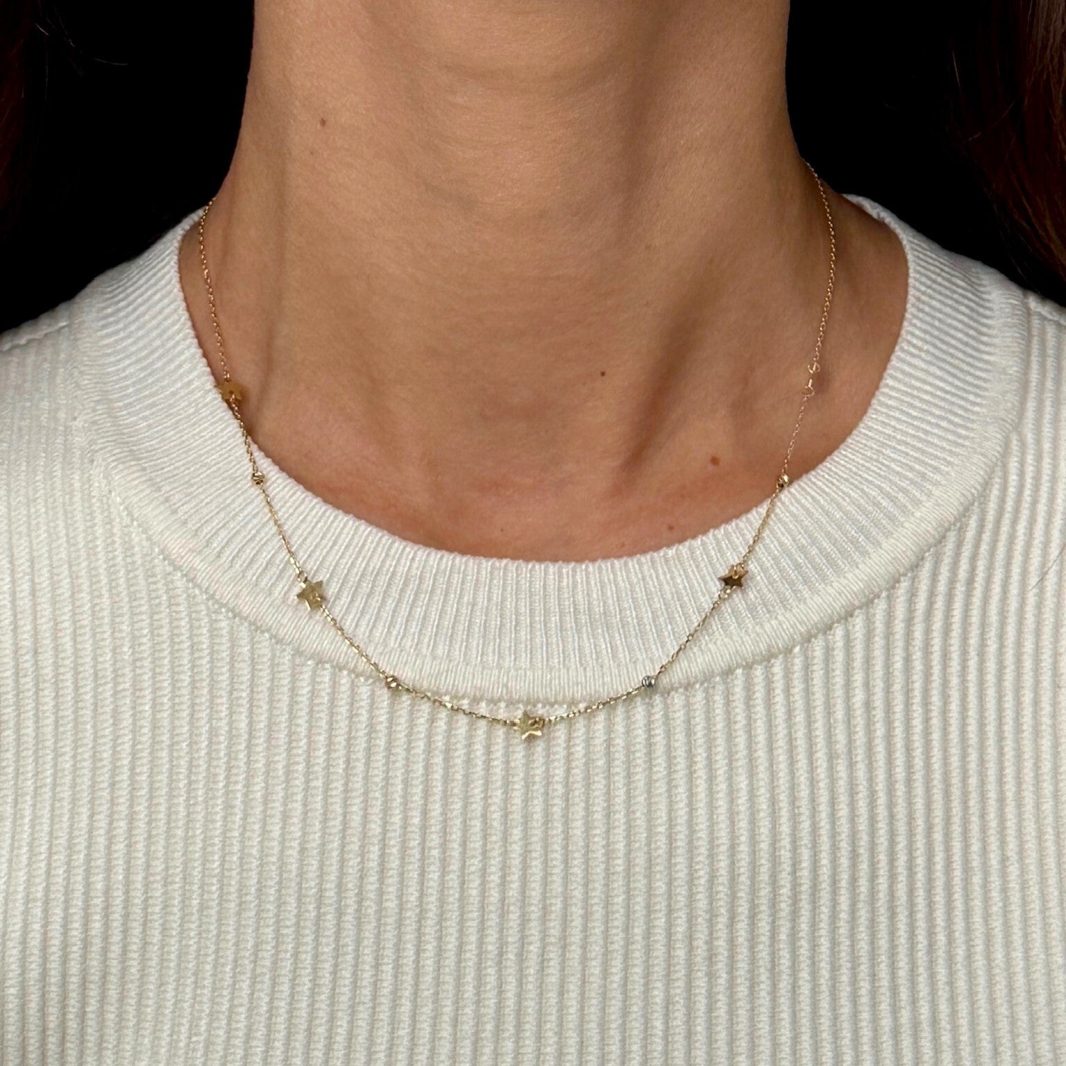 14K Gold Star Station Necklace