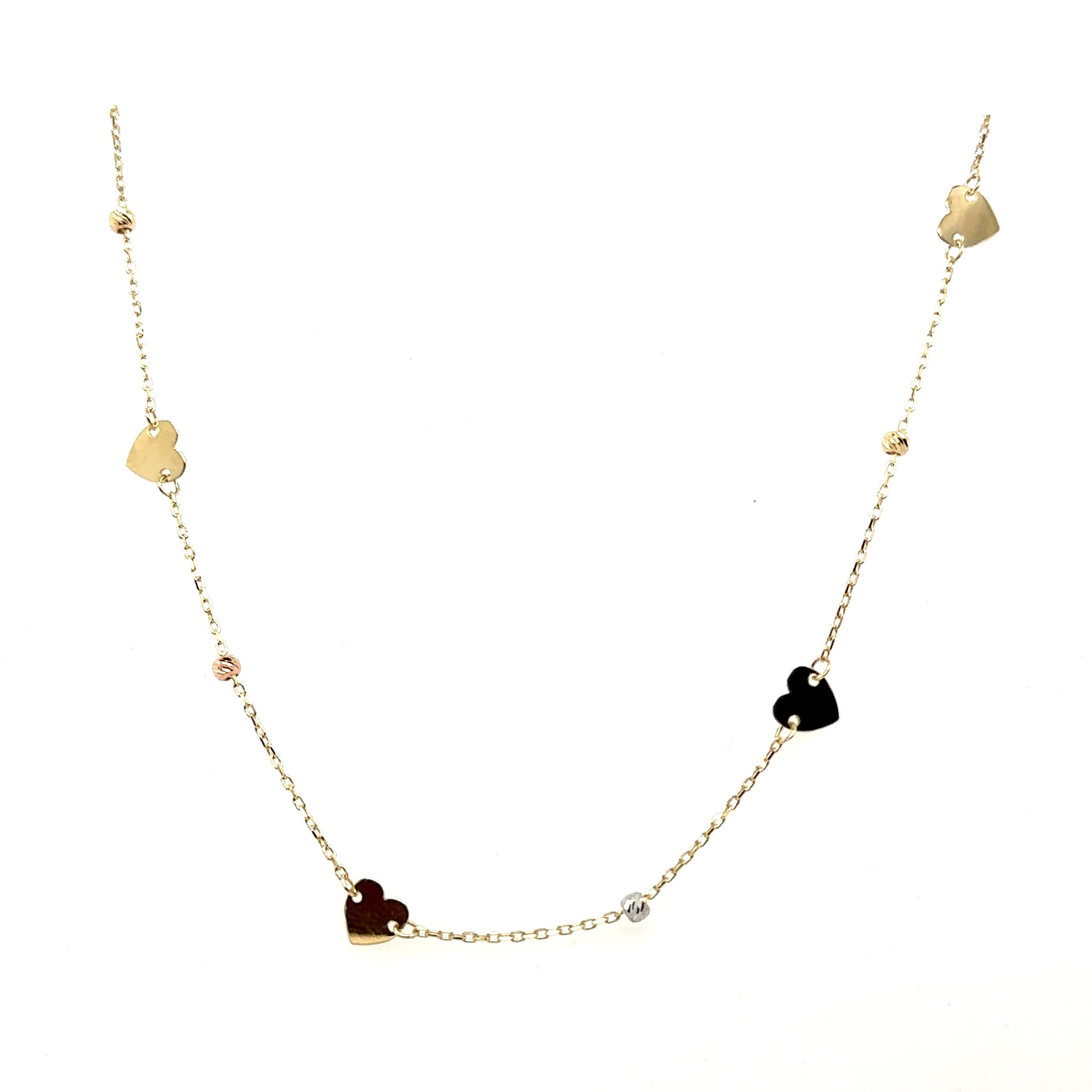 14K Gold Heart Station Necklace