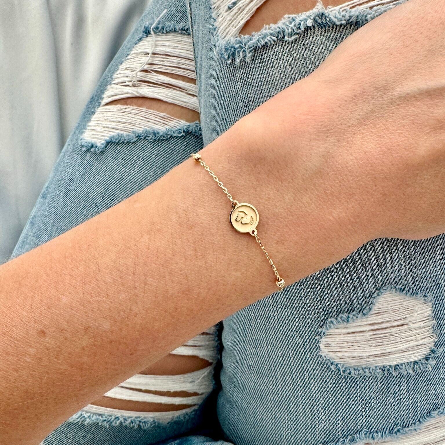 14K Tricolor Gold Baby Feet Charm Bracelet: 7 Inch Adjustable, Made In Italy