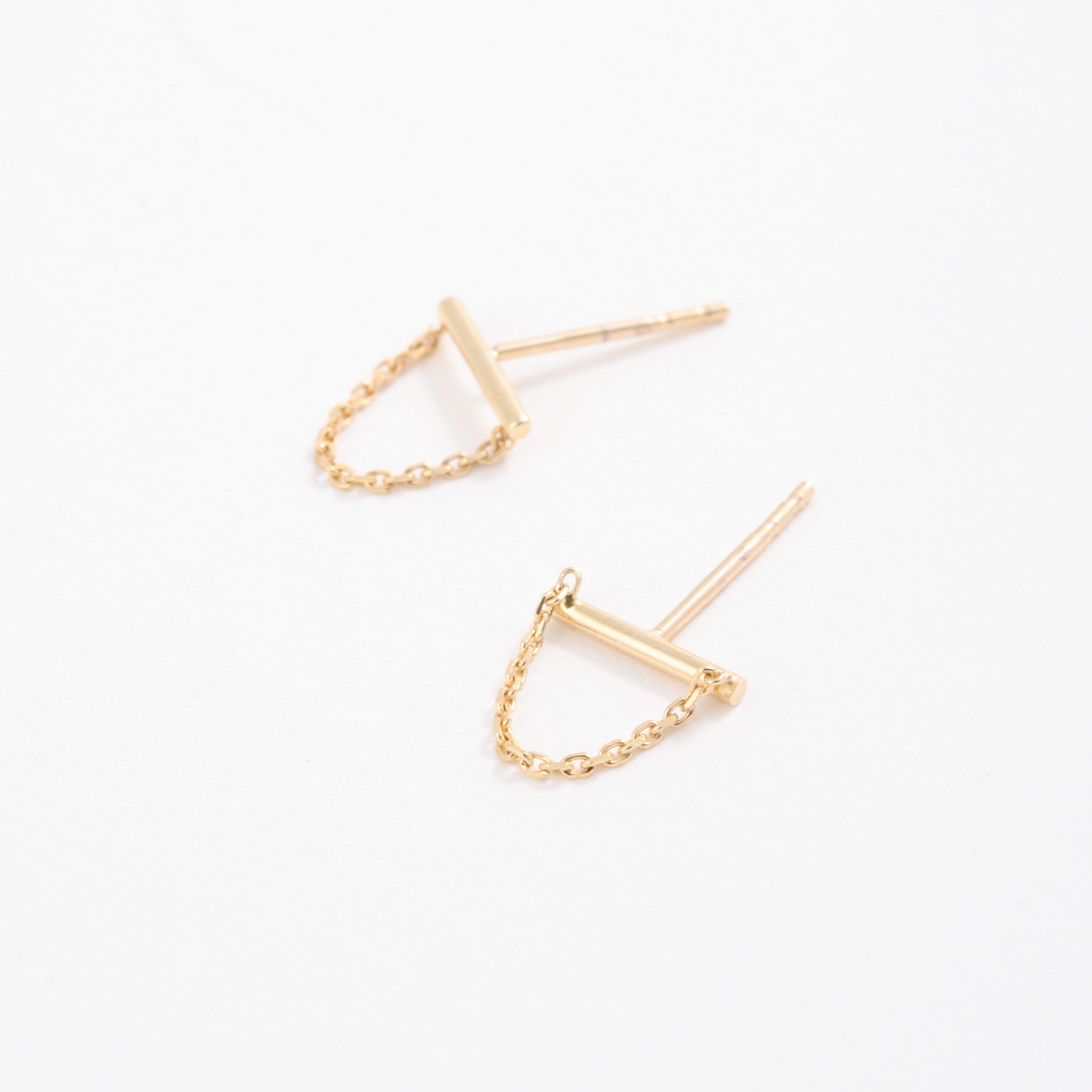 14K Bar Chain Drape Earrings