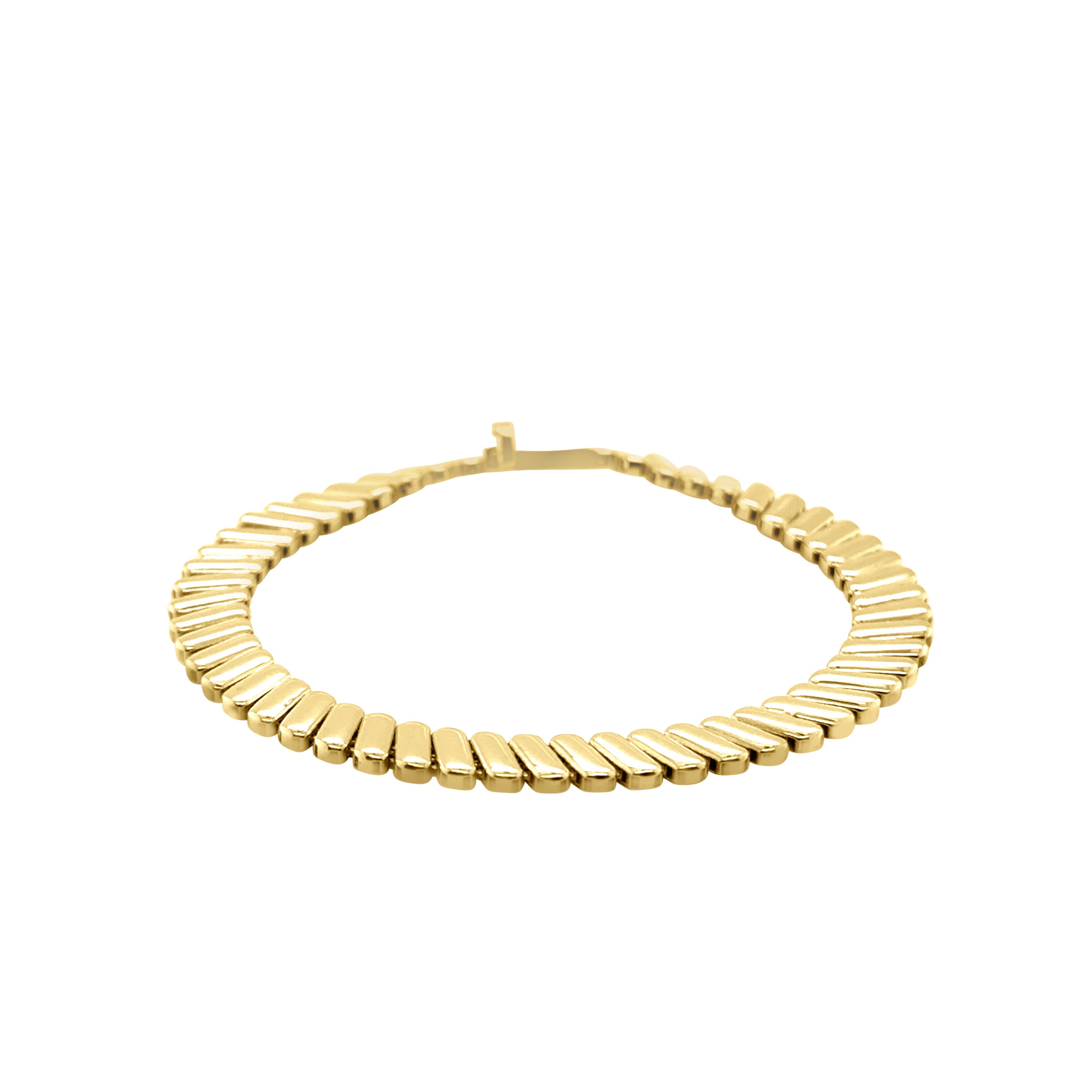 14K Yellow Gold Ribbed Link Bracelet – Sleek, Lustrous, and Secure