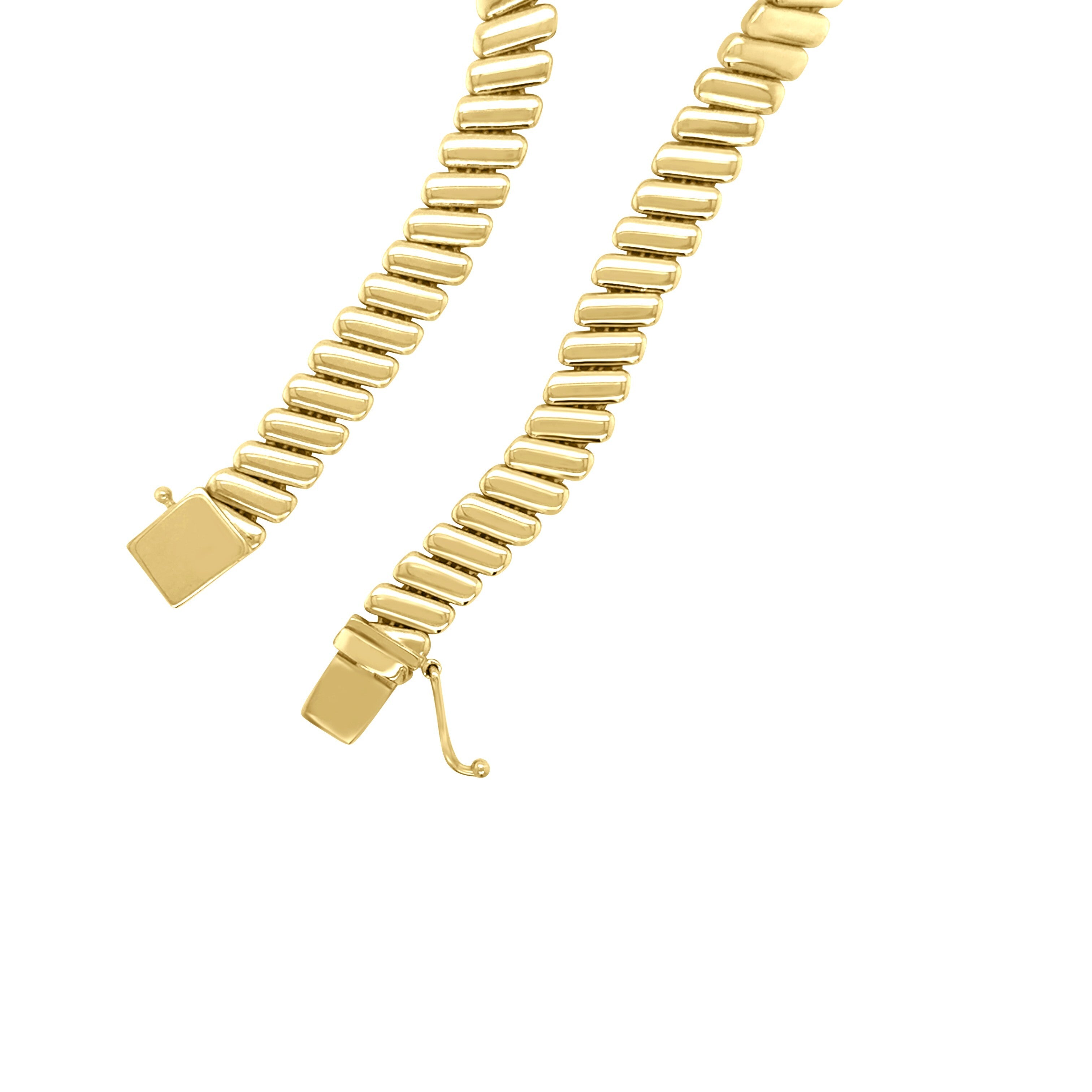 14K Yellow Gold Ribbed Link Bracelet – Sleek, Lustrous, and Secure