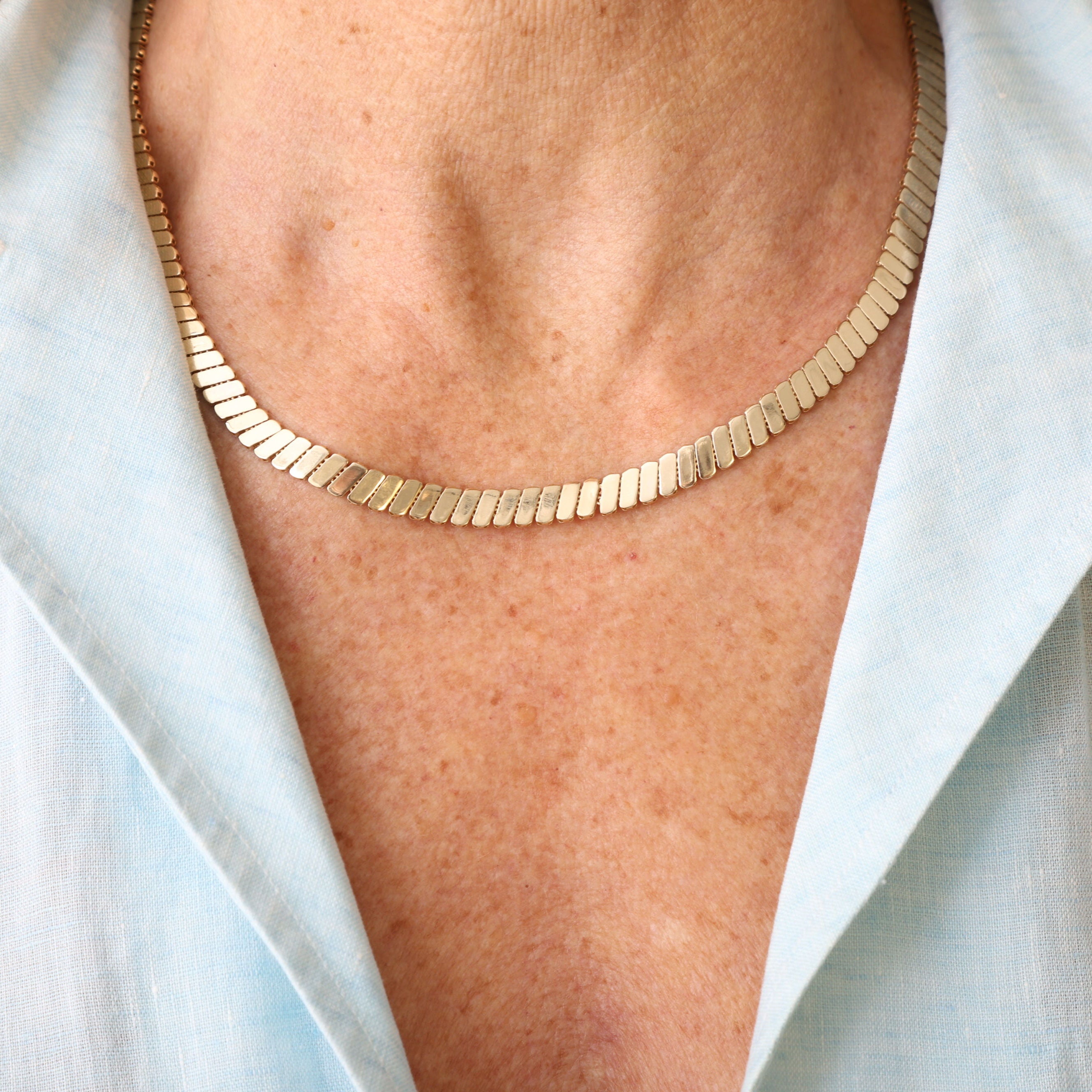 14K Gold Ribbed Link Necklace