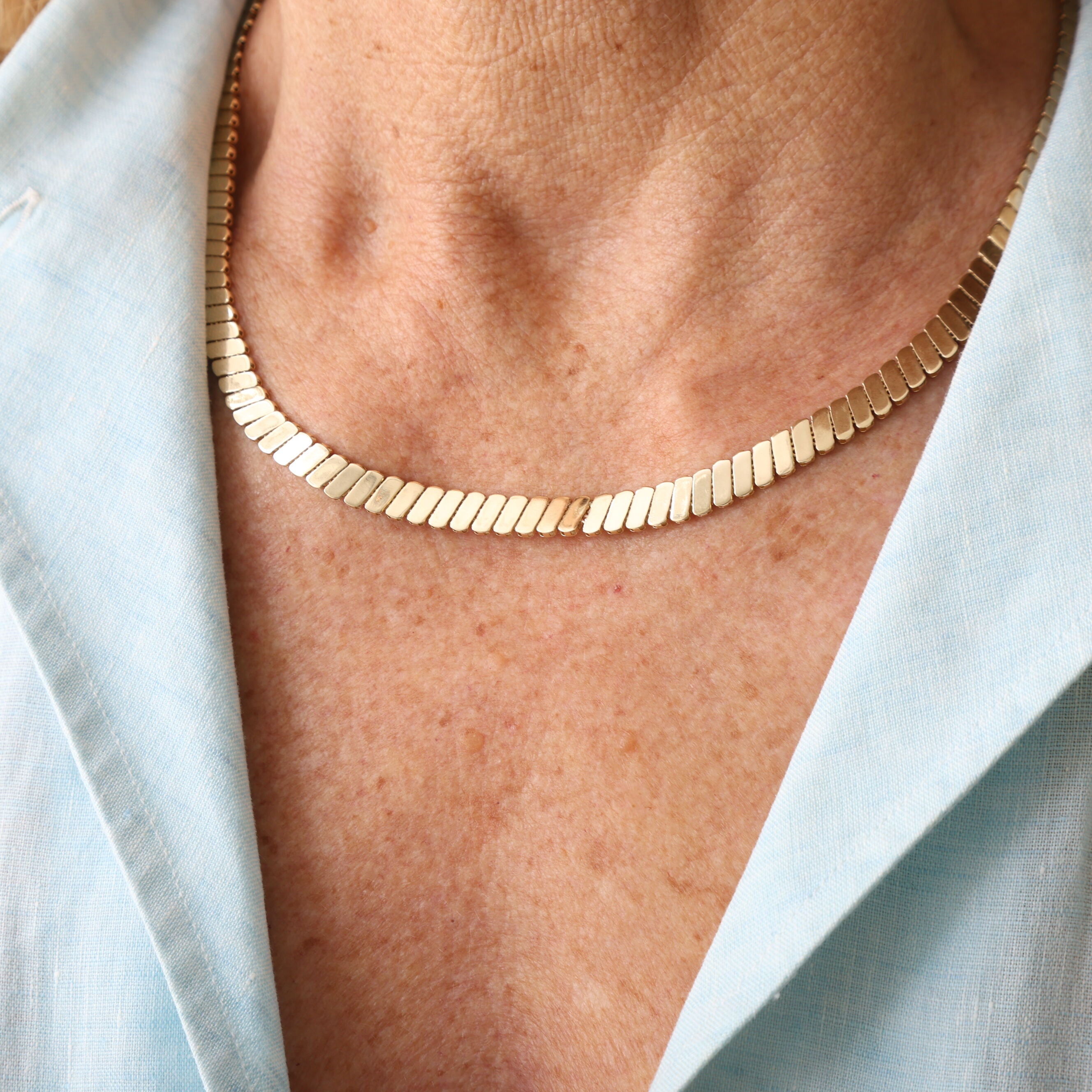 14K Gold Ribbed Link Necklace