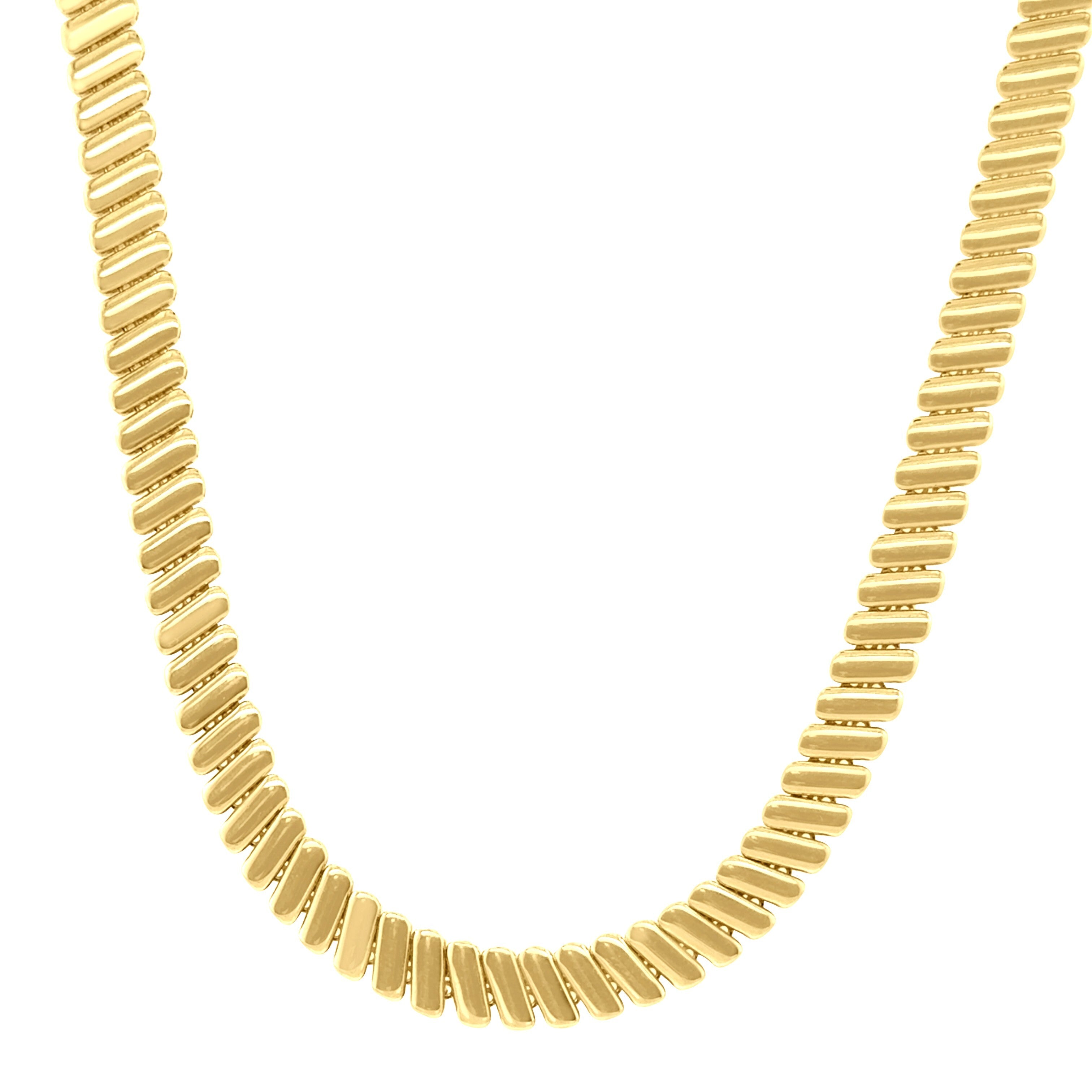 14K Gold Ribbed Link Necklace